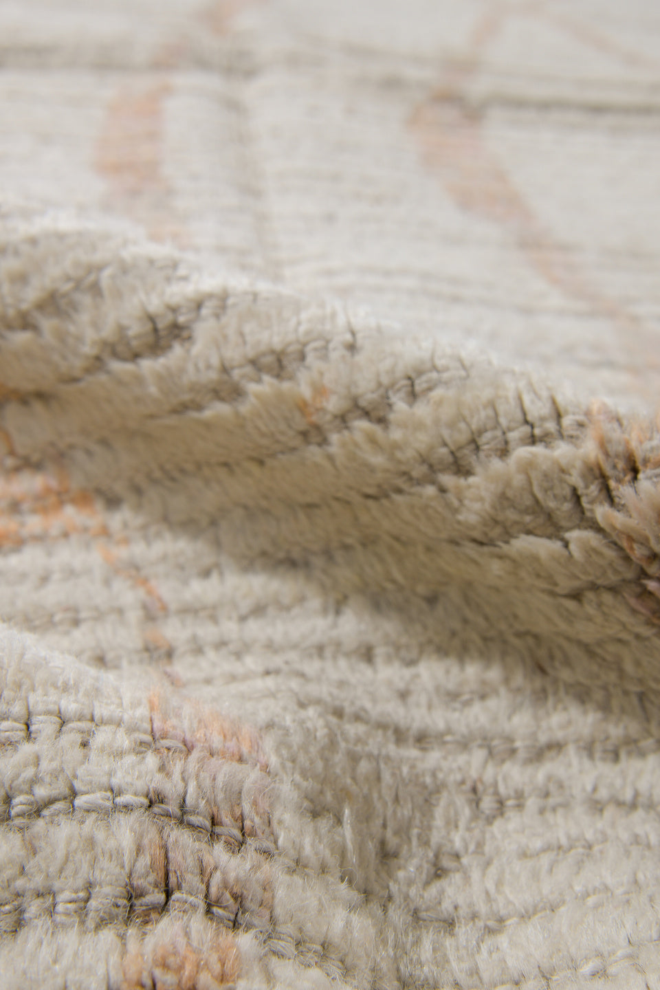 3' x 13' one-of-a-kind handmade vintage Tulu runner rug. Color palette: ivory, cream, beige, blush, taupe, pink, gray