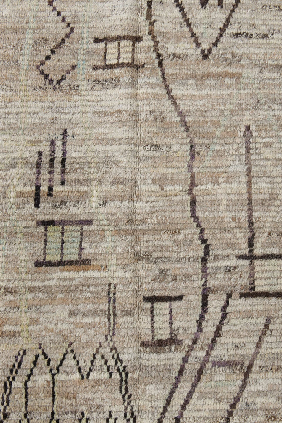 3' x 13' one-of-a-kind handmade vintage Tulu runner rug. Color palette: ivory, taupe, charcoal, beige, stone, gray, black