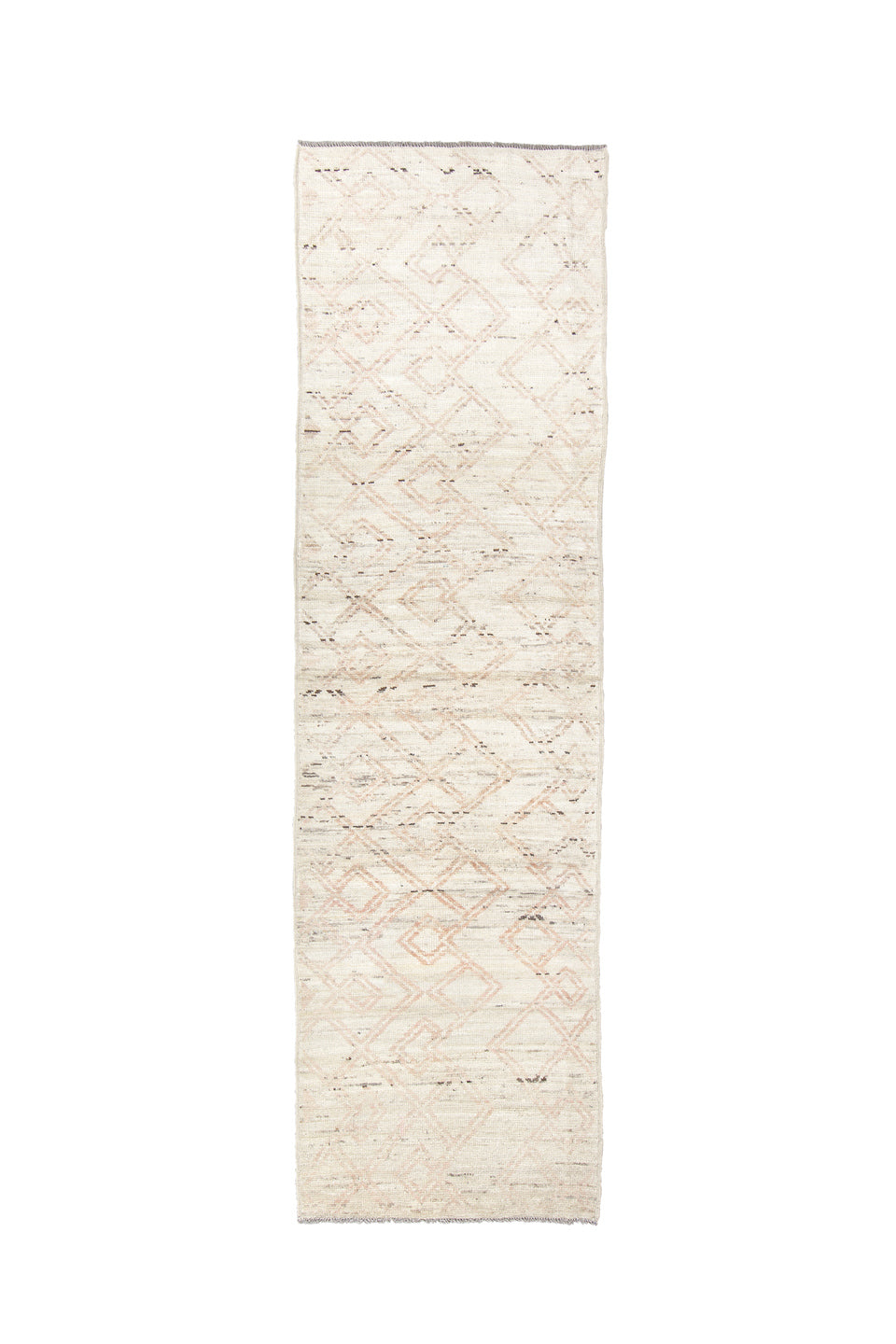 2' x 10' one-of-a-kind handmade vintage Tulu runner rug. Color palette: brown, dark gray, gainsboro, gray, light gray