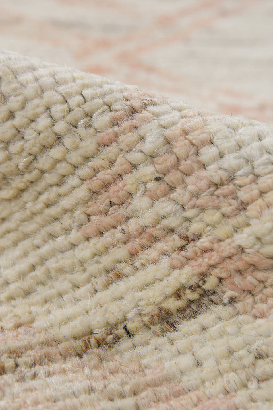 2' x 10' one-of-a-kind handmade vintage Tulu runner rug. Color palette: ivory, cream, blush, taupe, charcoal, pink, beige