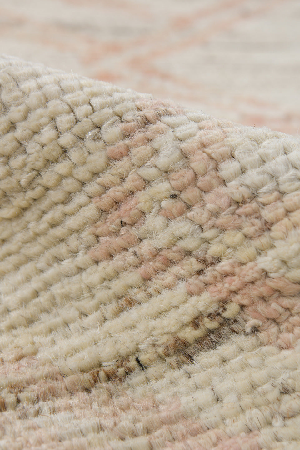 2' x 10' one-of-a-kind handmade vintage Tulu runner rug. Color palette: ivory, cream, blush, taupe, charcoal, pink, beige