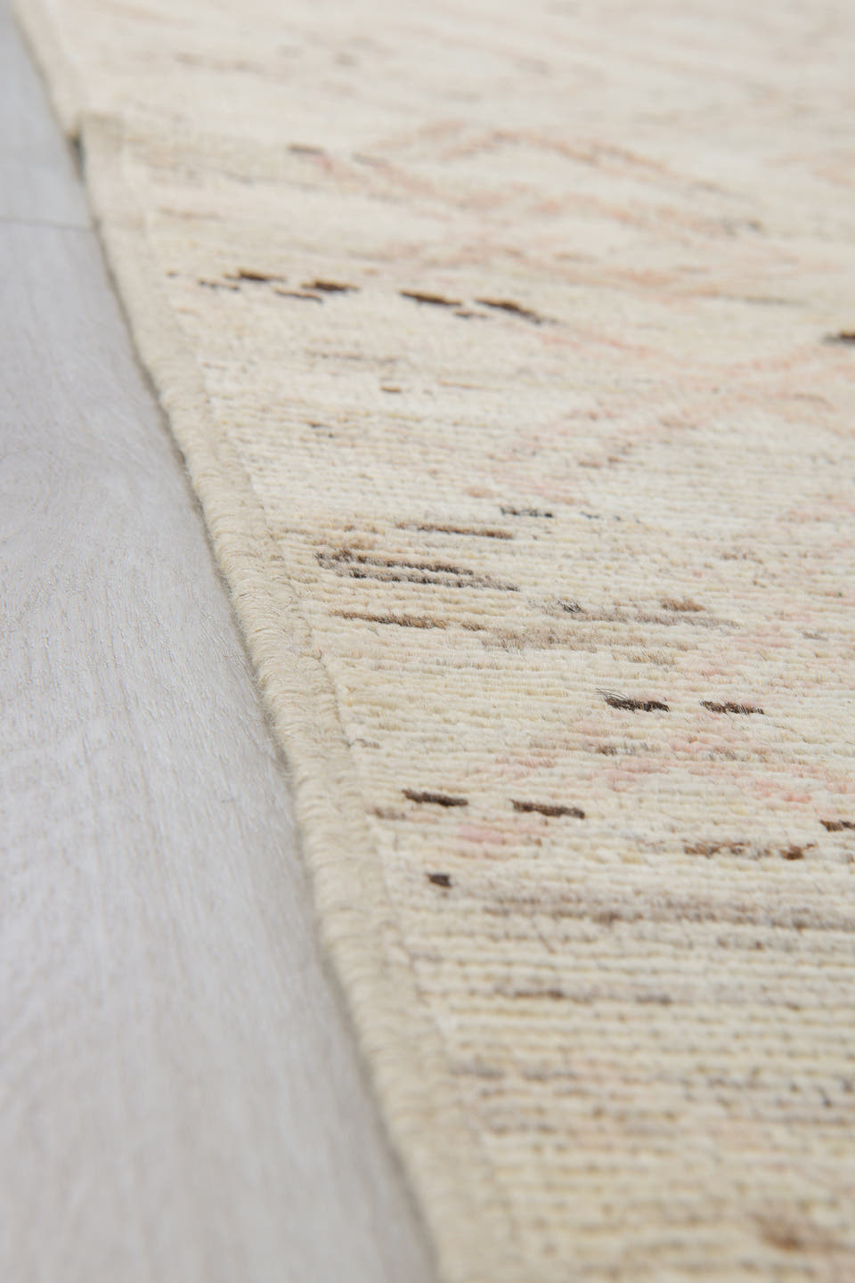 2' x 10' one-of-a-kind handmade vintage Tulu runner rug. Color palette: ivory, cream, blush, taupe, charcoal, pink, beige