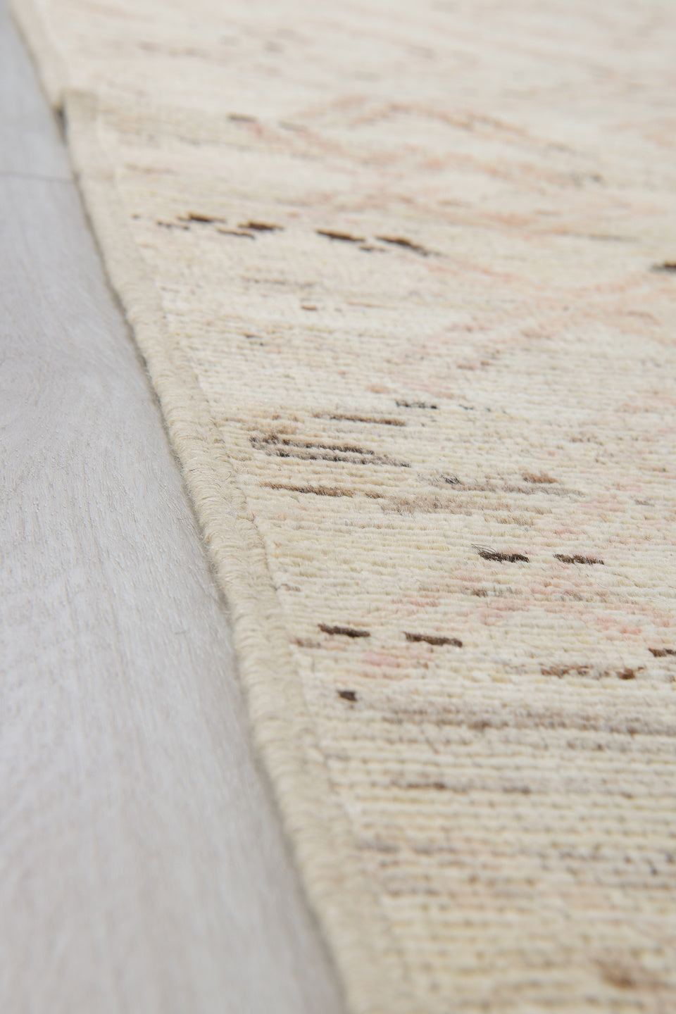 2' x 10' one-of-a-kind handmade vintage Tulu runner rug. Color palette: ivory, cream, blush, taupe, charcoal, pink, beige