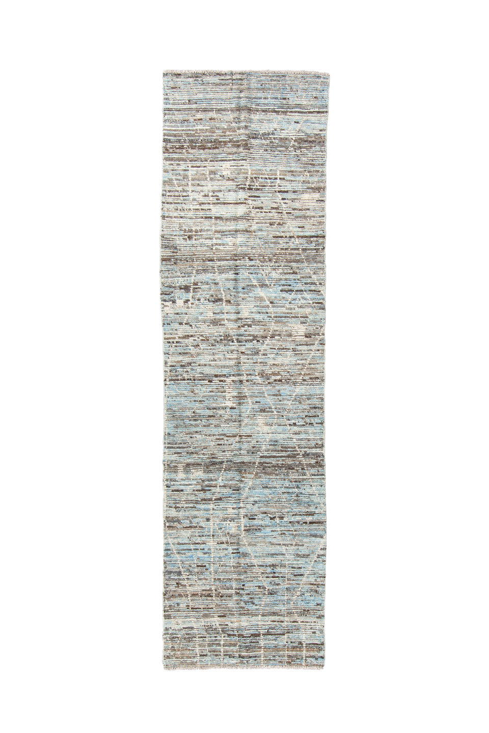 2' x 9' one-of-a-kind handmade vintage Tulu runner rug. Color palette: dark gray, dim gray, gainsboro, gray, light gray