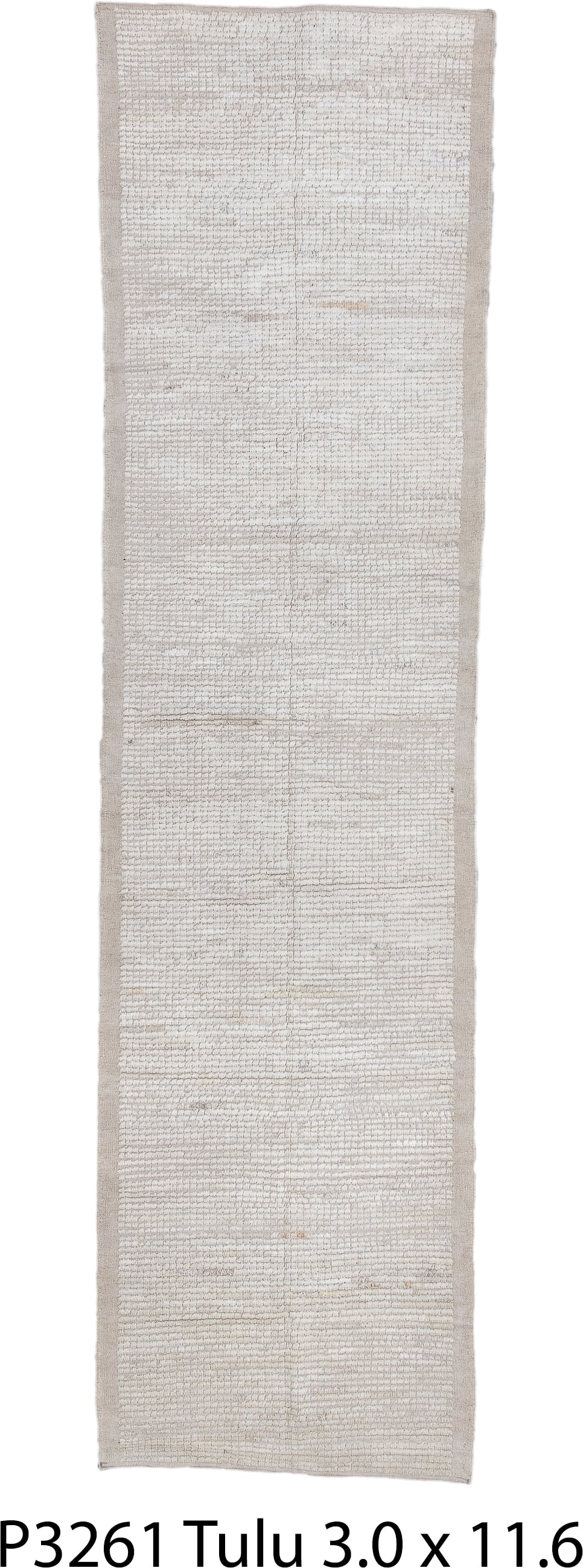 3' x 11' one-of-a-kind handmade vintage Tulu runner rug. Color palette: ivory, beige, taupe, cream, gray