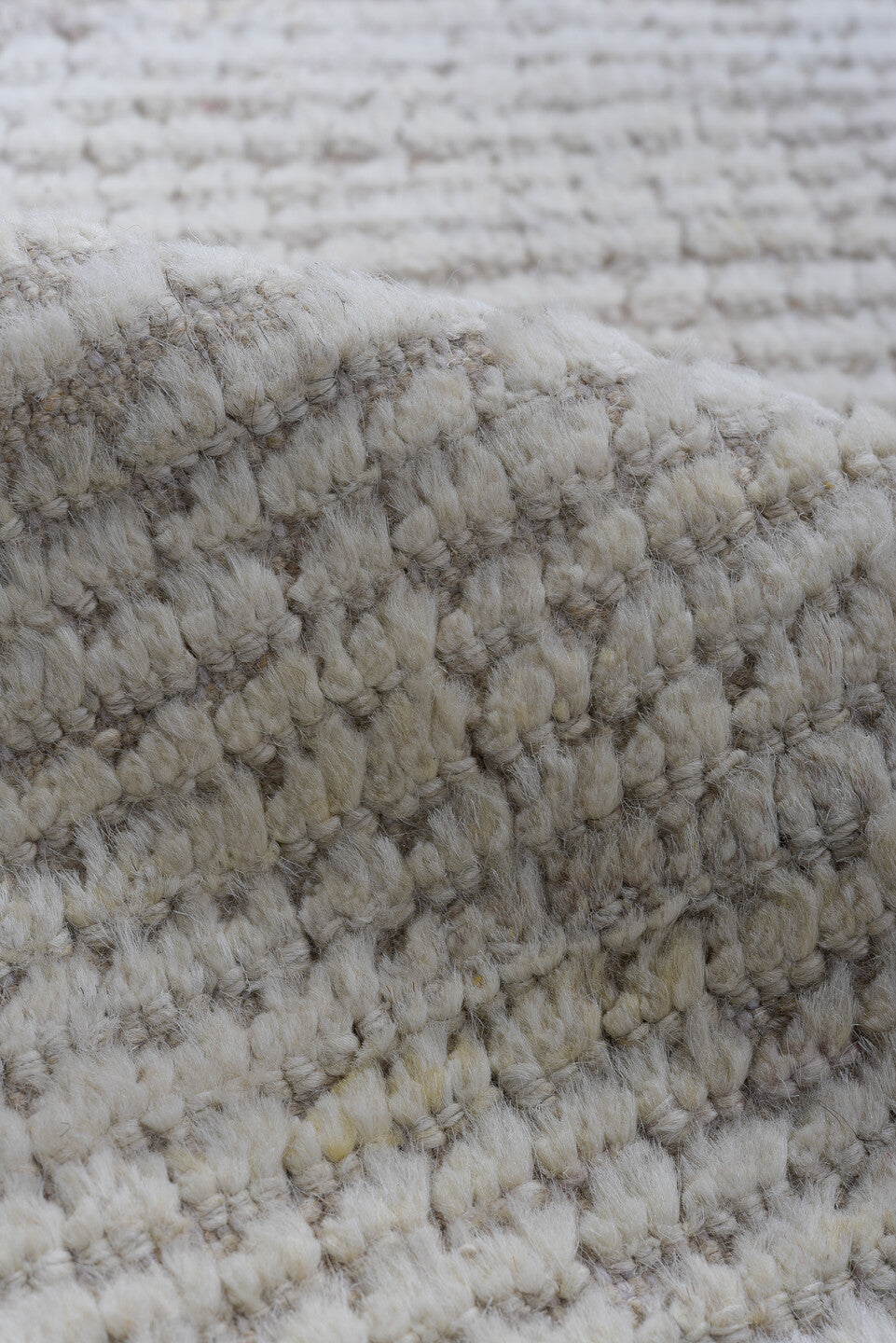 3' x 11' one-of-a-kind handmade vintage Tulu runner rug. Color palette: ivory, beige, taupe, cream, gray