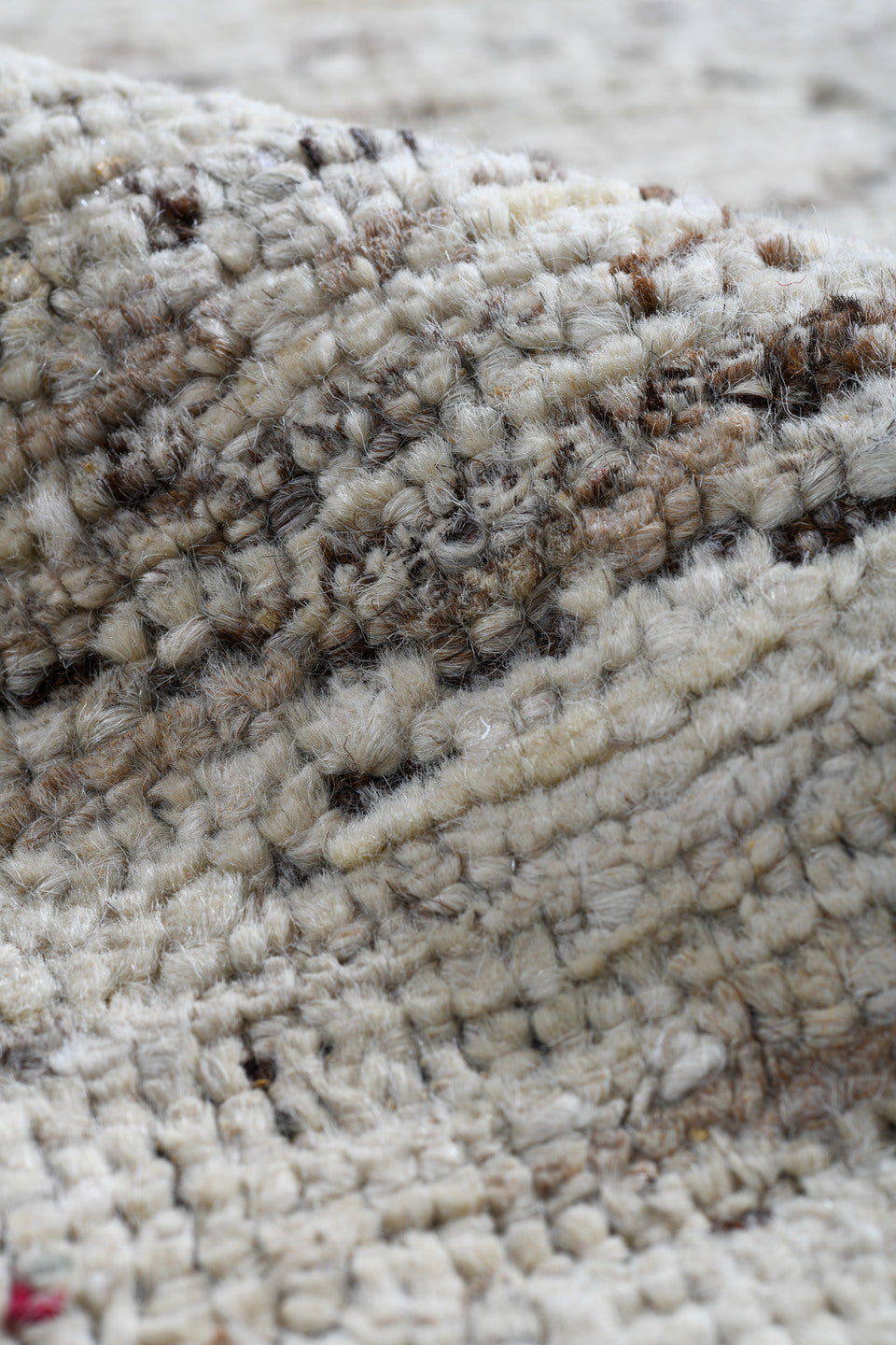 2' x 9' one-of-a-kind handmade vintage Tulu runner rug. Color palette: ivory, taupe, brown, gray, beige
