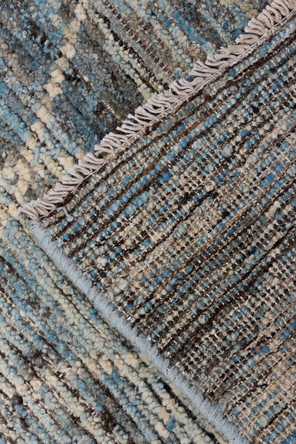 2' x 9' one-of-a-kind handmade vintage Tulu runner rug. Color palette: black, blue, charcoal, dark gray, dim gray, gray