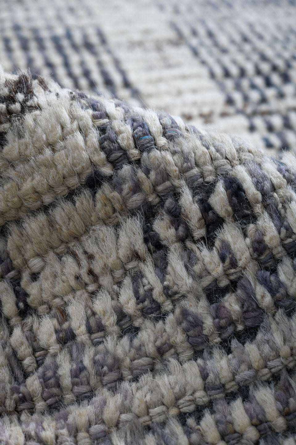 3' x 11' one-of-a-kind handmade vintage Tulu runner rug. Color palette: ivory, gray, taupe, charcoal, beige, black
