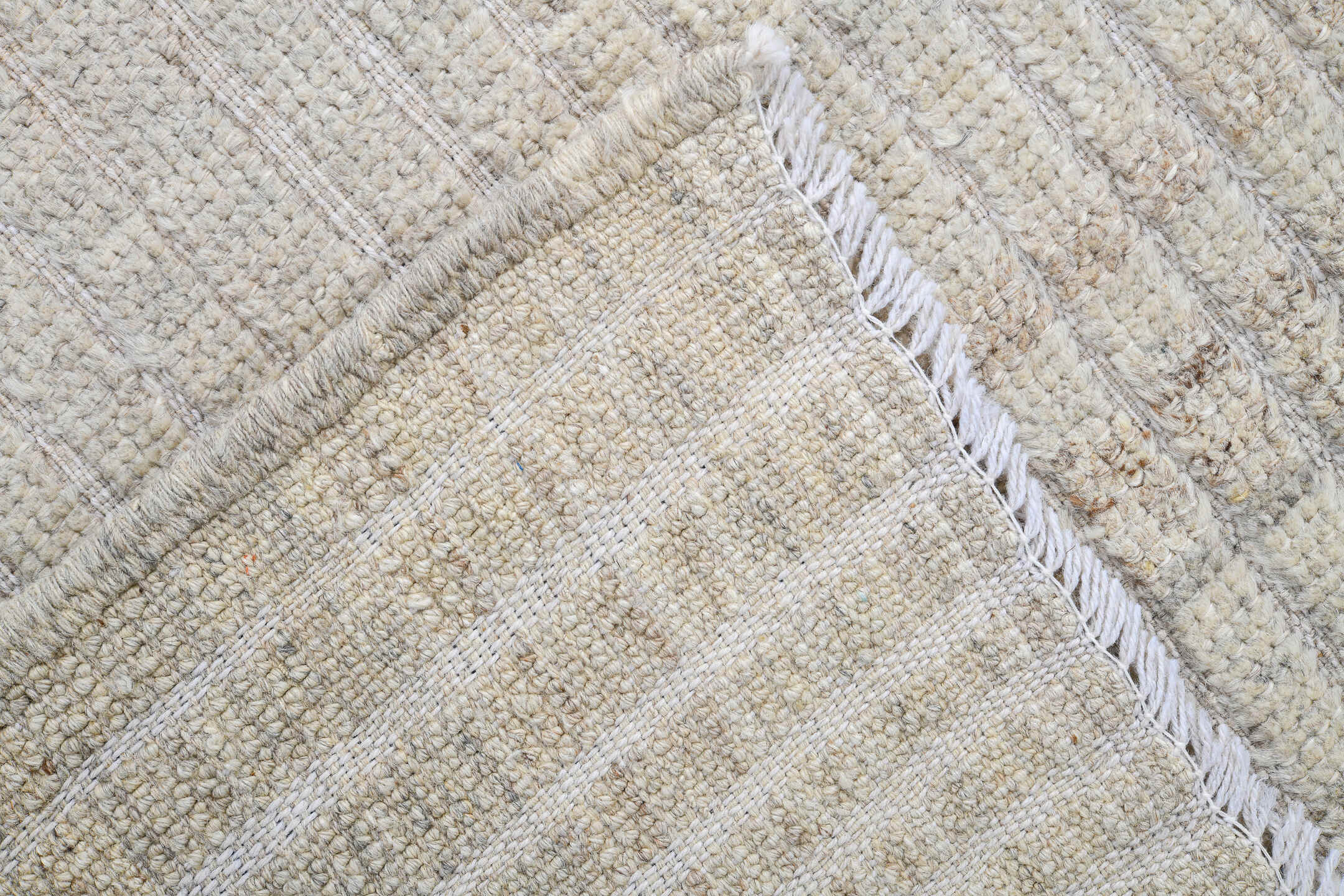 2' x 9' one-of-a-kind handmade vintage Tulu runner rug. Color palette: ivory, cream, light gray, taupe, beige, gray