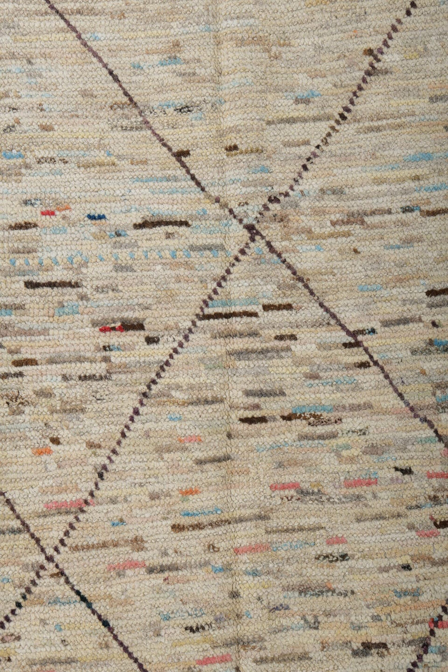 2' x 10' one-of-a-kind handmade vintage Tulu runner rug. Color palette: ivory, taupe, charcoal, camel, slate, sky_blue