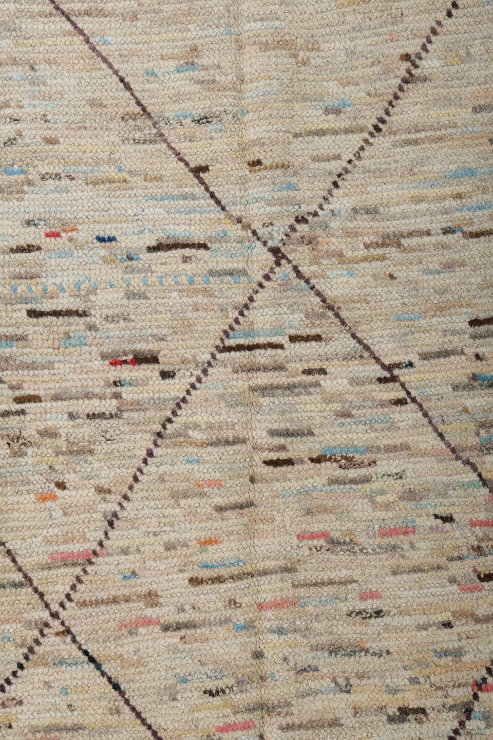 2' x 10' one-of-a-kind handmade vintage Tulu runner rug. Color palette: ivory, taupe, charcoal, camel, slate, sky_blue