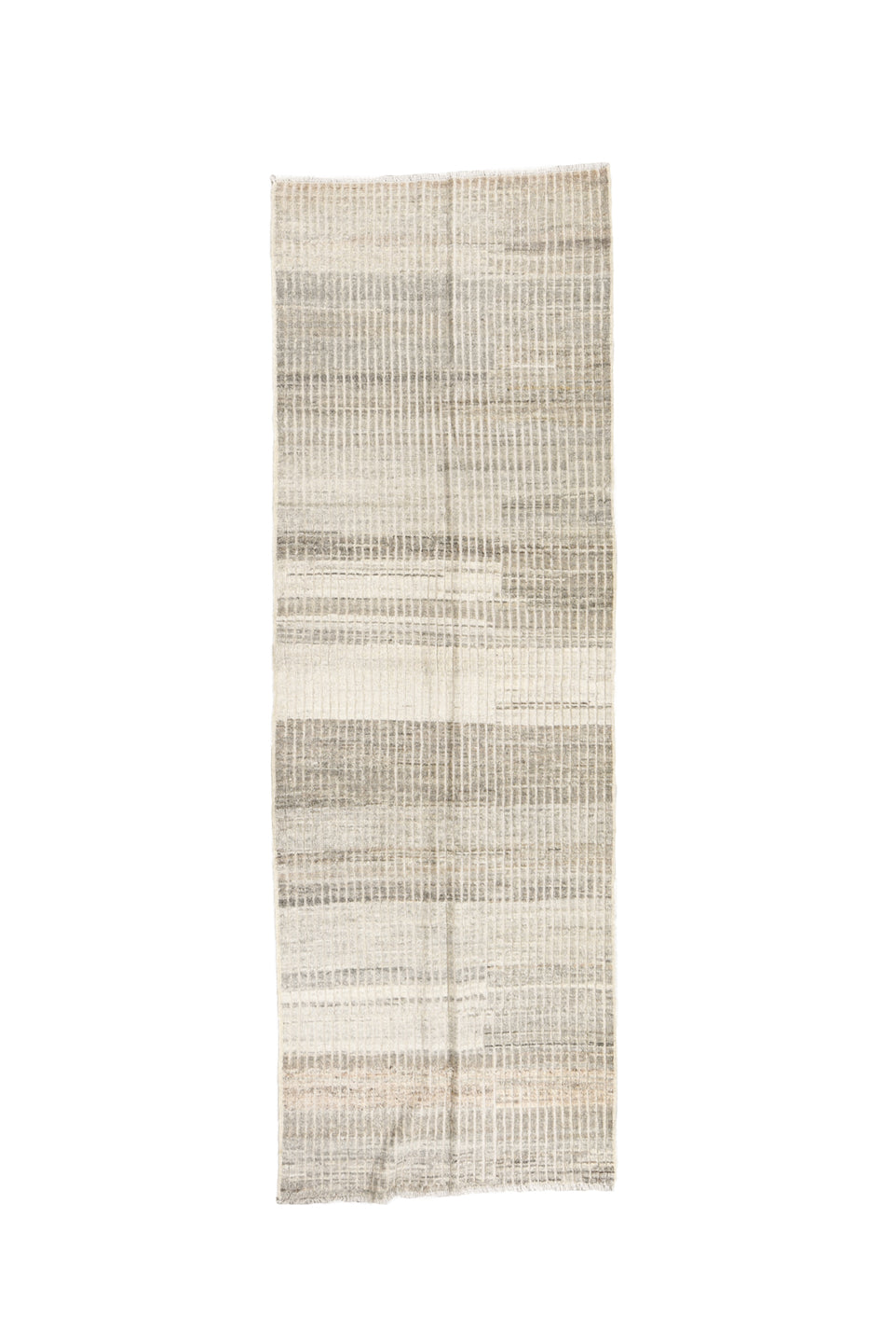 3' x 9' one-of-a-kind handmade vintage Tulu runner rug. Color palette: dark gray, dim gray, gainsboro, gray, light gray