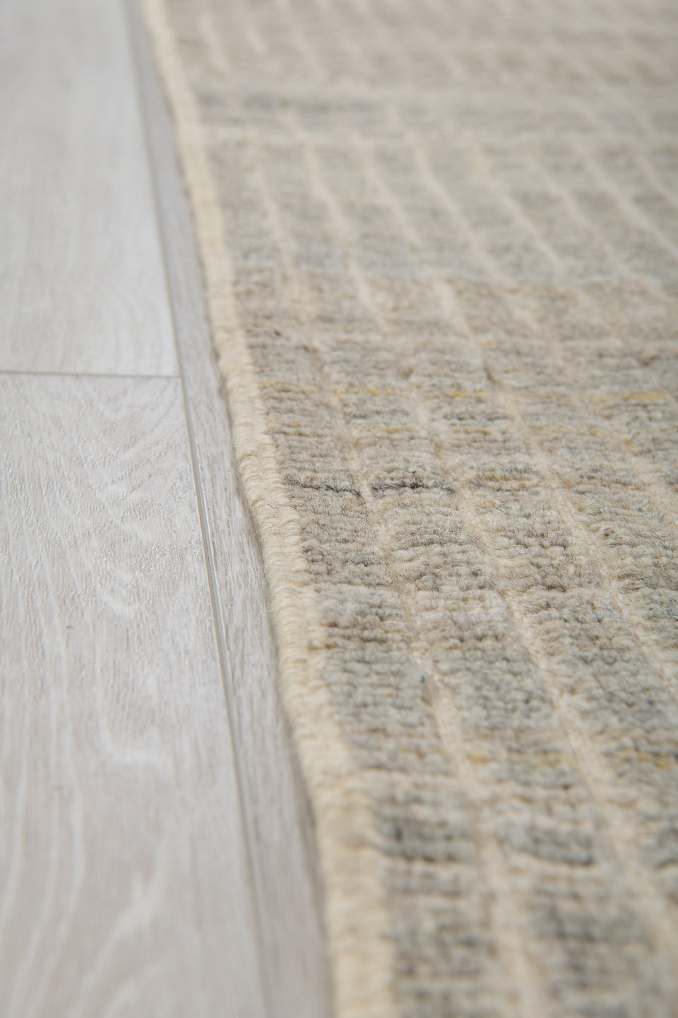 3' x 9' one-of-a-kind handmade vintage Tulu runner rug. Color palette: ivory, taupe, gray, cream, beige