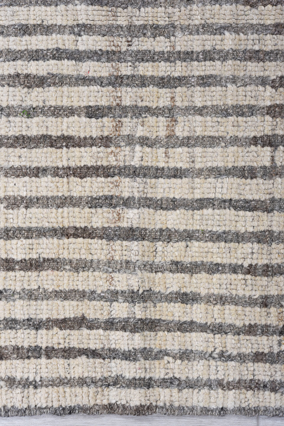 3' x 10' one-of-a-kind handmade vintage Tulu runner rug. Color palette: ivory, charcoal, taupe, gray, black, beige