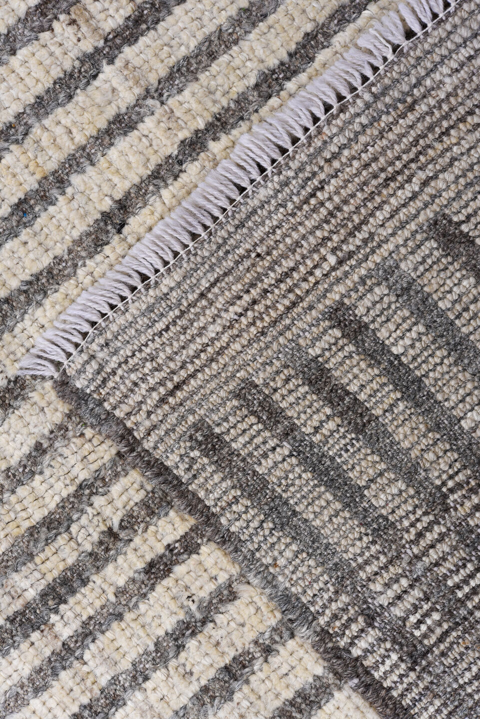 3' x 10' one-of-a-kind handmade vintage Tulu runner rug. Color palette: ivory, charcoal, taupe, gray, black, beige