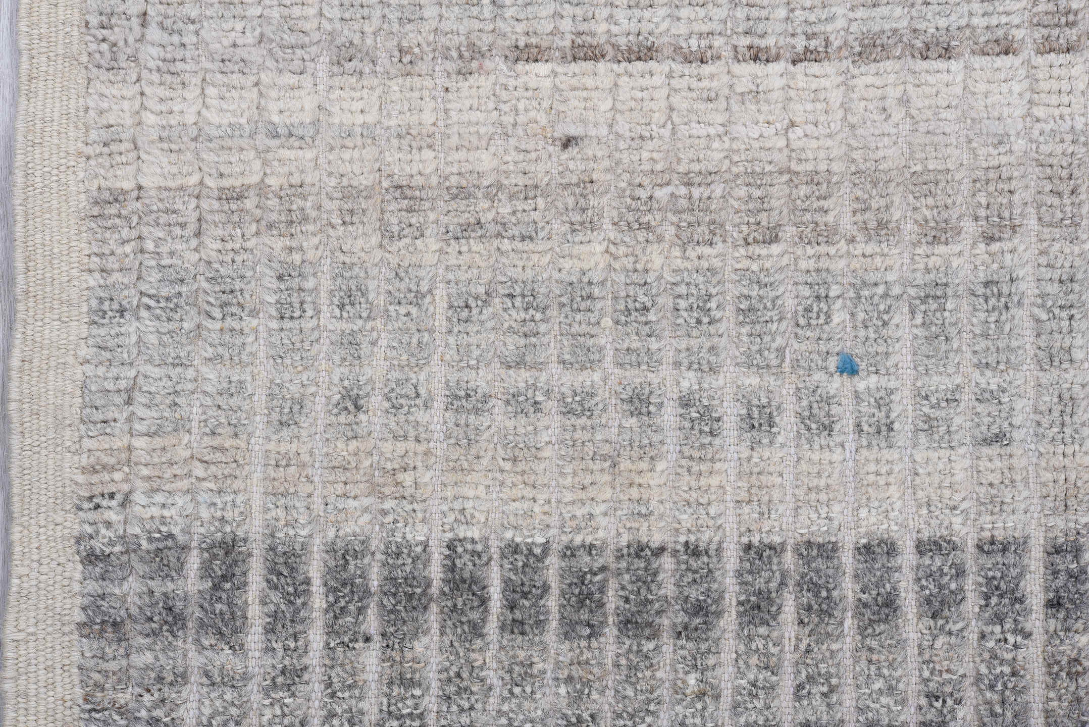 3' x 11' one-of-a-kind handmade vintage Tulu runner rug. Color palette: ivory, slate, taupe, gray, charcoal, beige, black