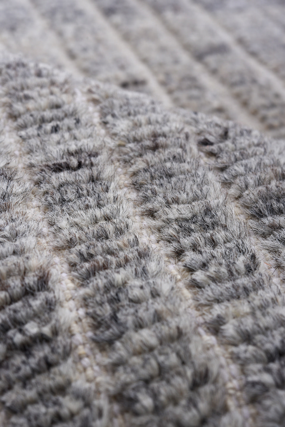 3' x 8' one-of-a-kind handmade vintage Tulu runner rug. Color palette: ivory, gray, taupe, charcoal, beige, black