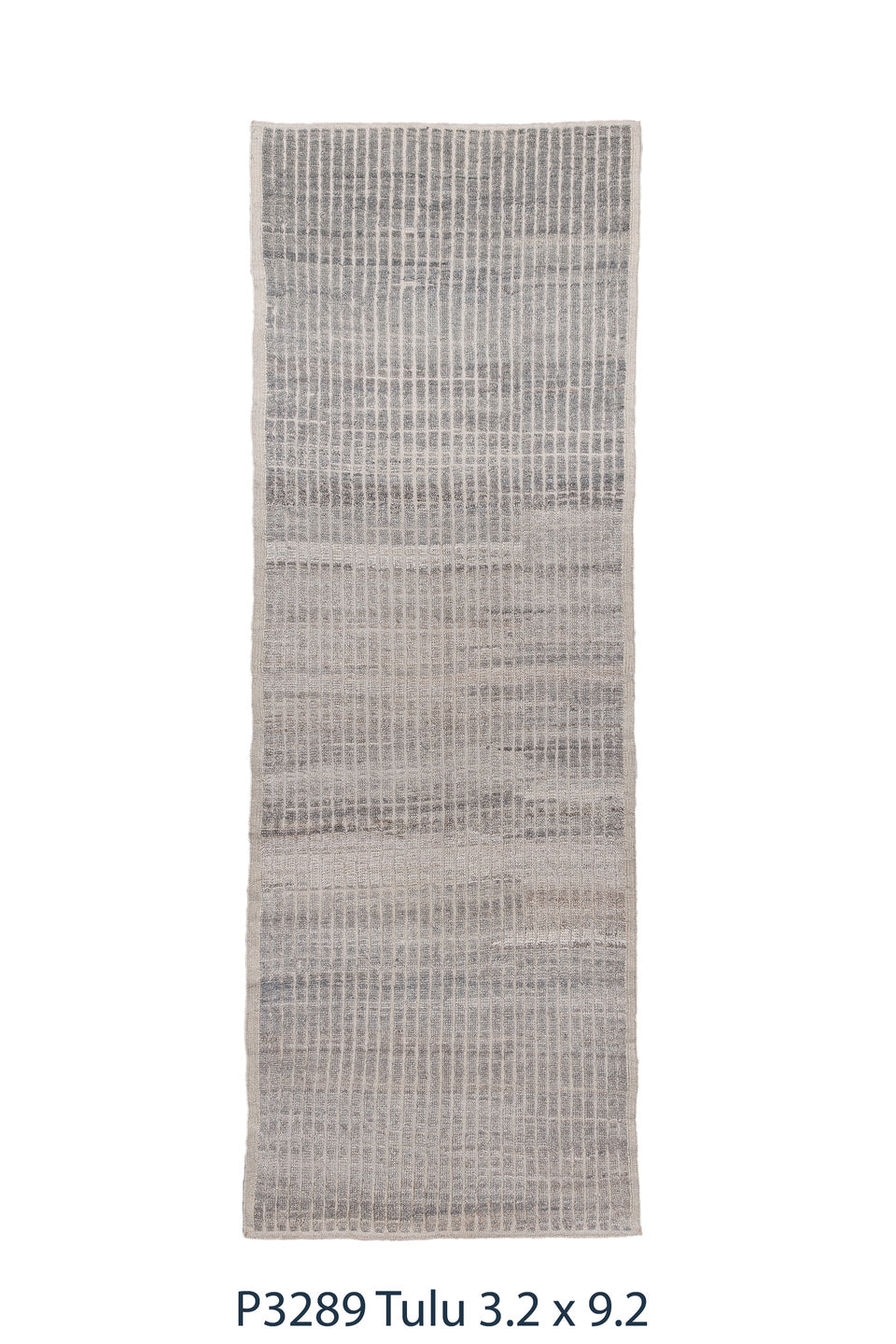 3' x 9' one-of-a-kind handmade vintage Tulu runner rug. Color palette: blue, dark gray, dim gray, gainsboro, gray