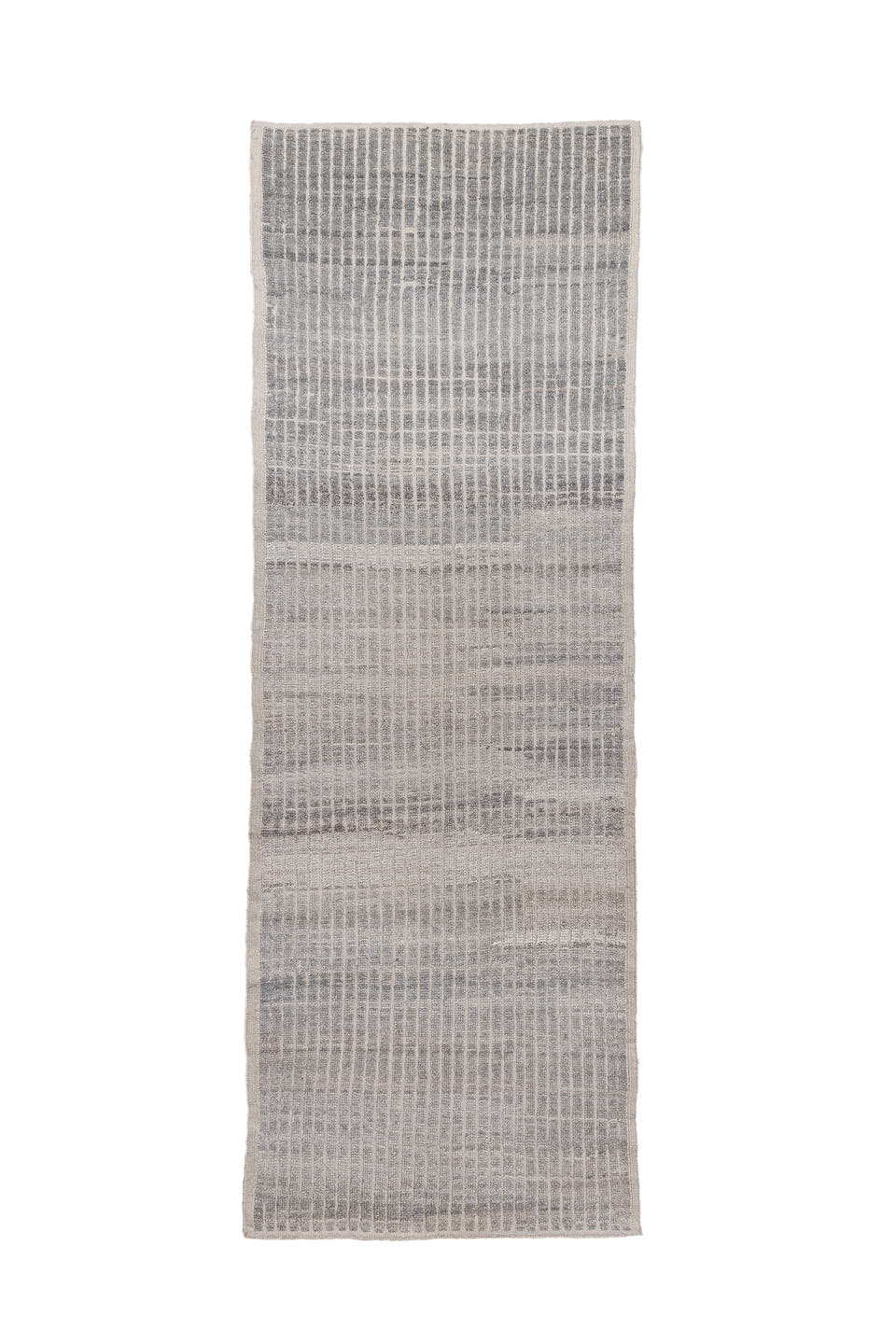 3' x 9' one-of-a-kind handmade vintage Tulu runner rug. Color palette: ivory, gray, taupe, charcoal, beige, black