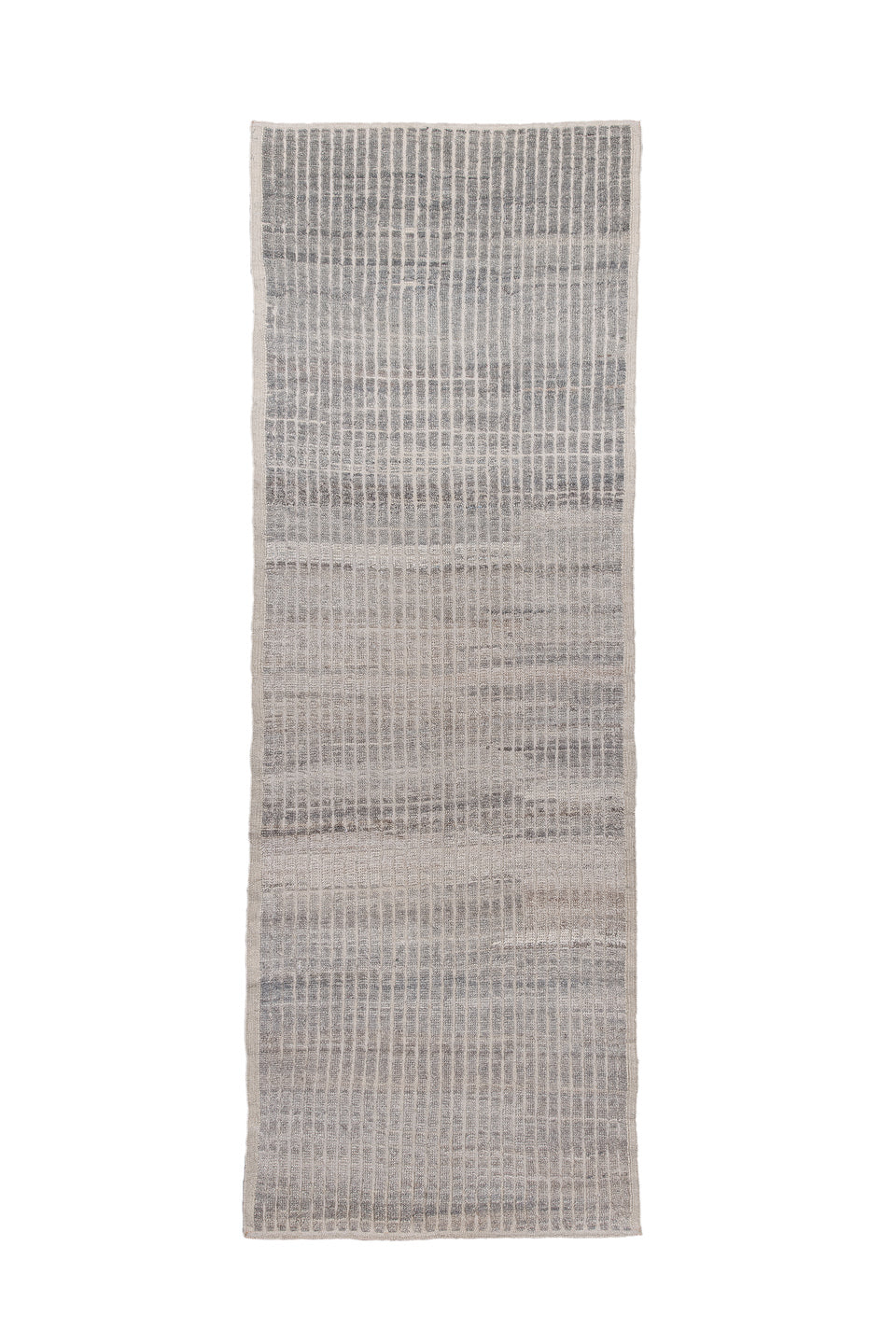 3' x 9' one-of-a-kind handmade vintage Tulu runner rug. Color palette: ivory, gray, taupe, charcoal, beige, black
