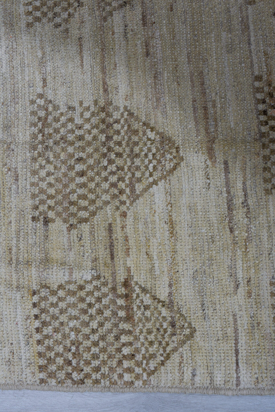 3' x 10' one-of-a-kind handmade vintage Tulu runner rug. Color palette: ivory, taupe, beige, cream, gray