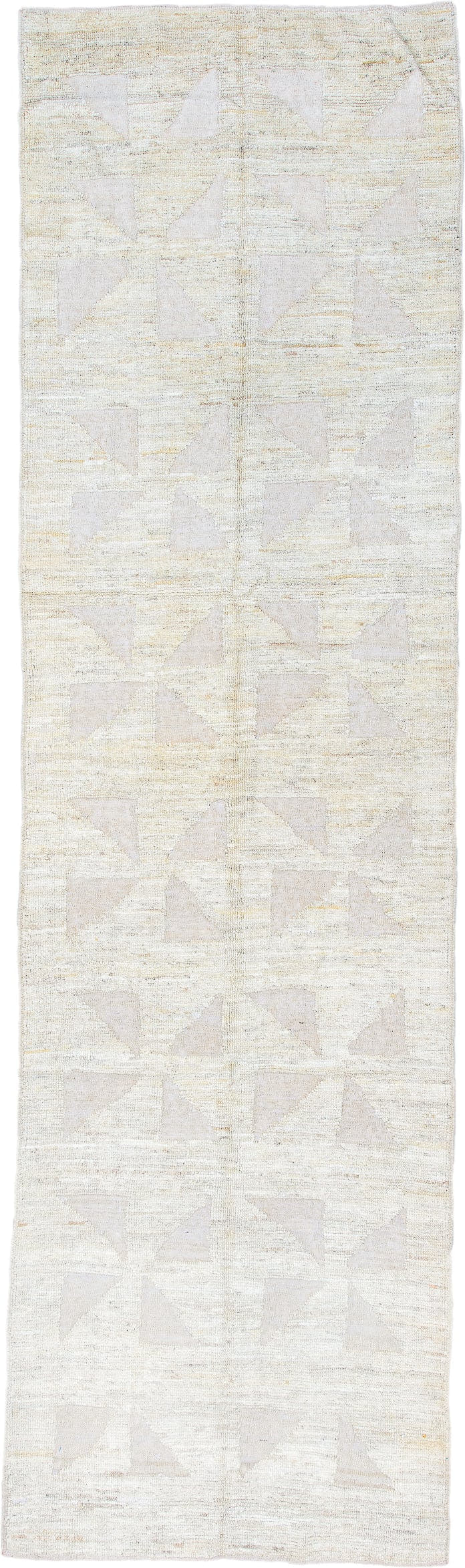 3' x 11' one-of-a-kind handmade vintage Tulu runner rug. Color palette: ivory, cream, beige, taupe, gray