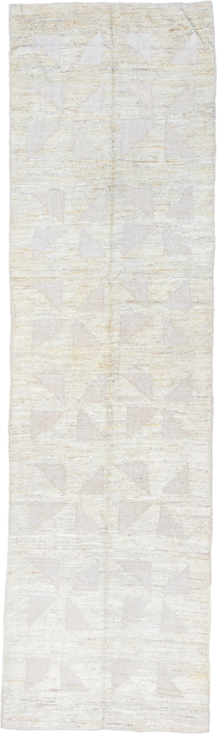 3' x 11' one-of-a-kind handmade vintage Tulu runner rug. Color palette: ivory, cream, beige, taupe, gray