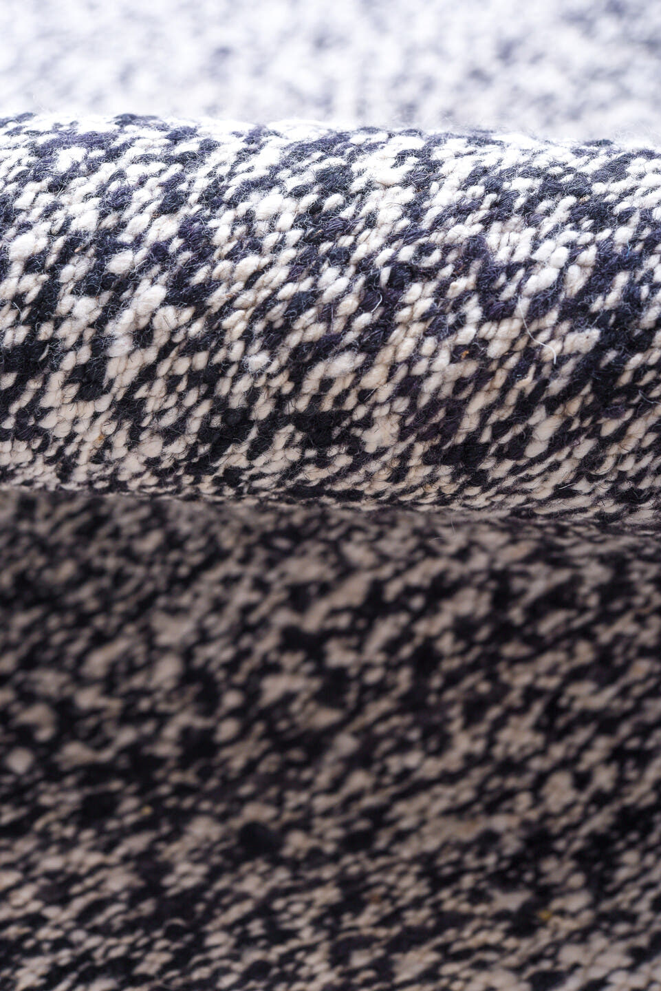 9' x 12' one-of-a-kind handmade vintage Tulu large size rug. Color palette: gray, charcoal, ivory, black