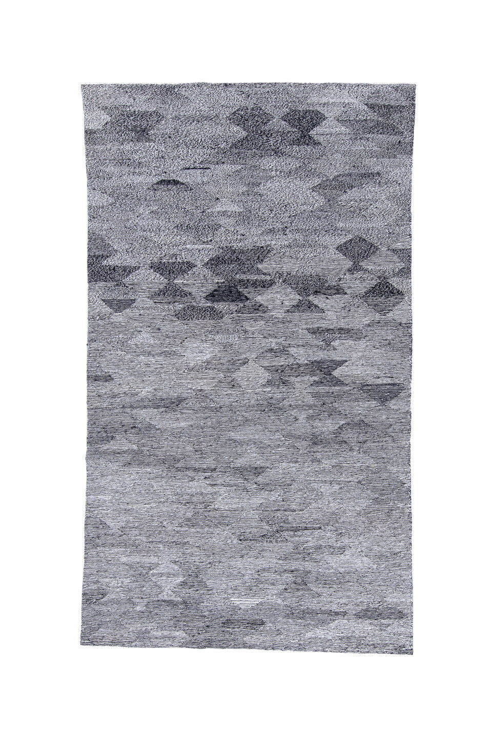 4' x 8' one-of-a-kind handmade vintage Kilim runner rug. Color palette: black, blue, dim gray, gainsboro, gray, light blue
