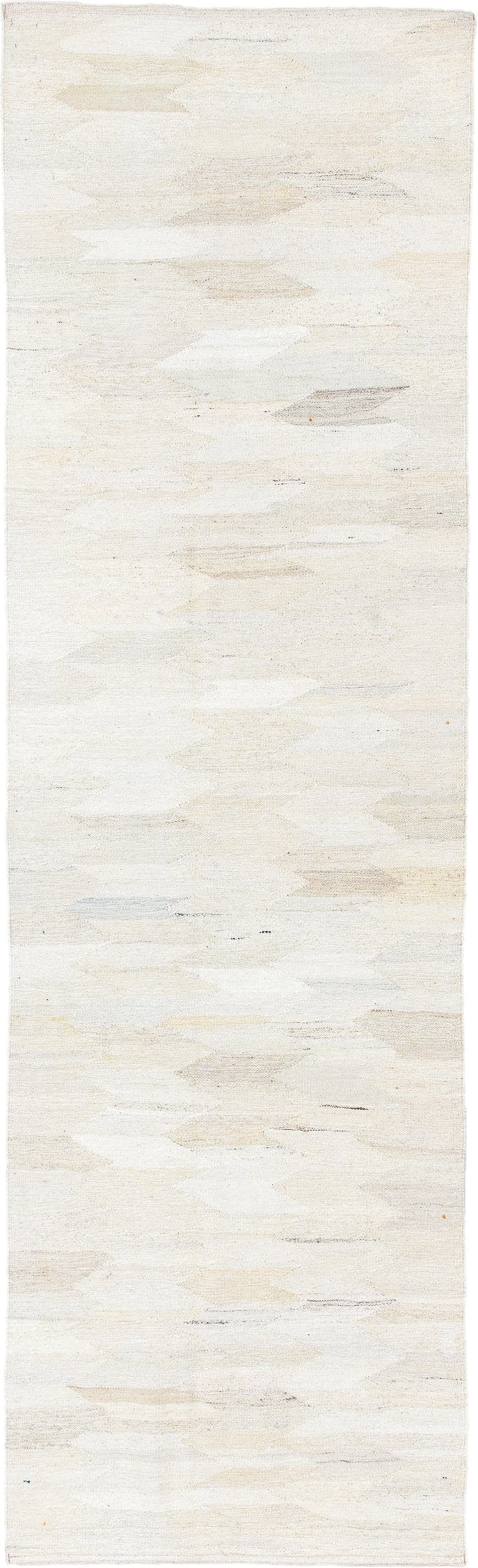 2' x 9' one-of-a-kind handmade vintage Kilim runner rug. Color palette: ivory, cream, beige, taupe, pale gray, gray