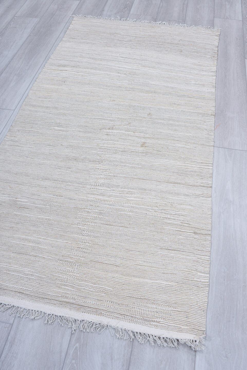 3' x 6' one-of-a-kind handmade vintage Kilim runner rug. Color palette: ivory, beige, cream, taupe, gray