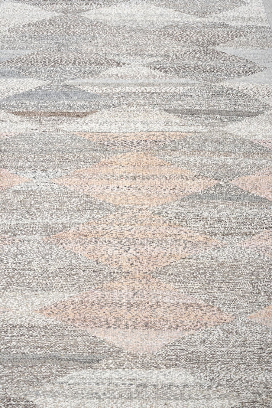 3' x 12' one-of-a-kind handmade vintage Tulu runner rug. Color palette: ivory, gray, taupe, blush, charcoal, cream, beige