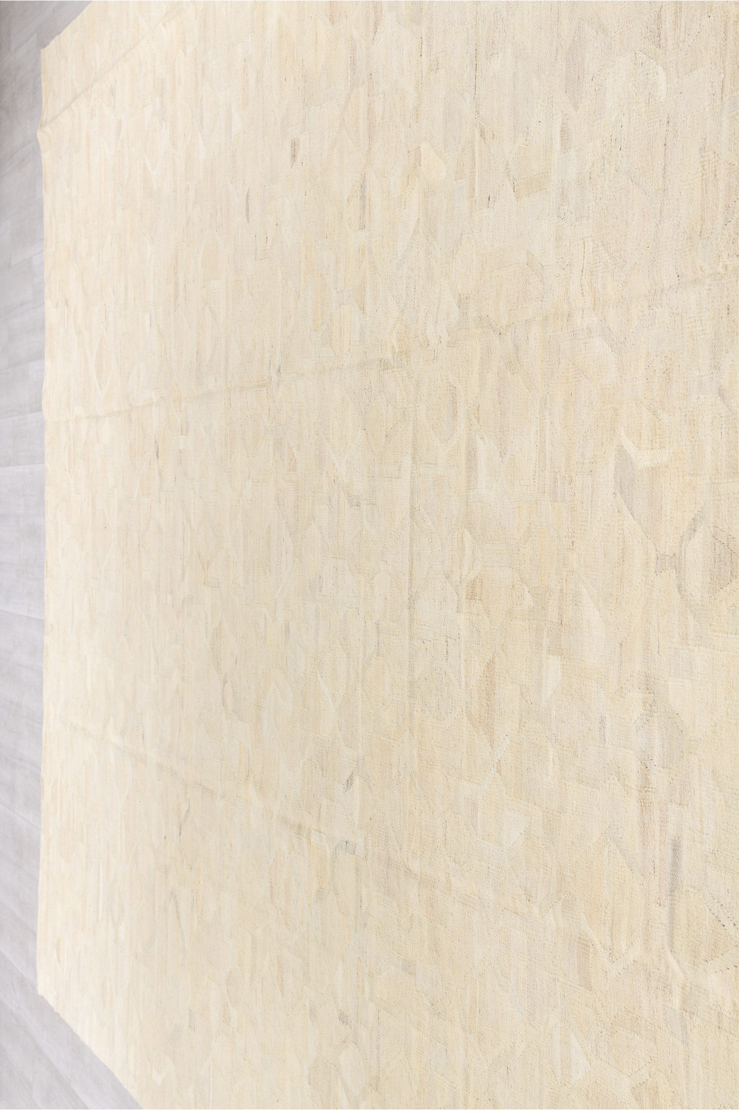 10' x 13' one-of-a-kind handmade vintage Kilim large size rug. Color palette: ivory, cream, beige, taupe, sand, light gray