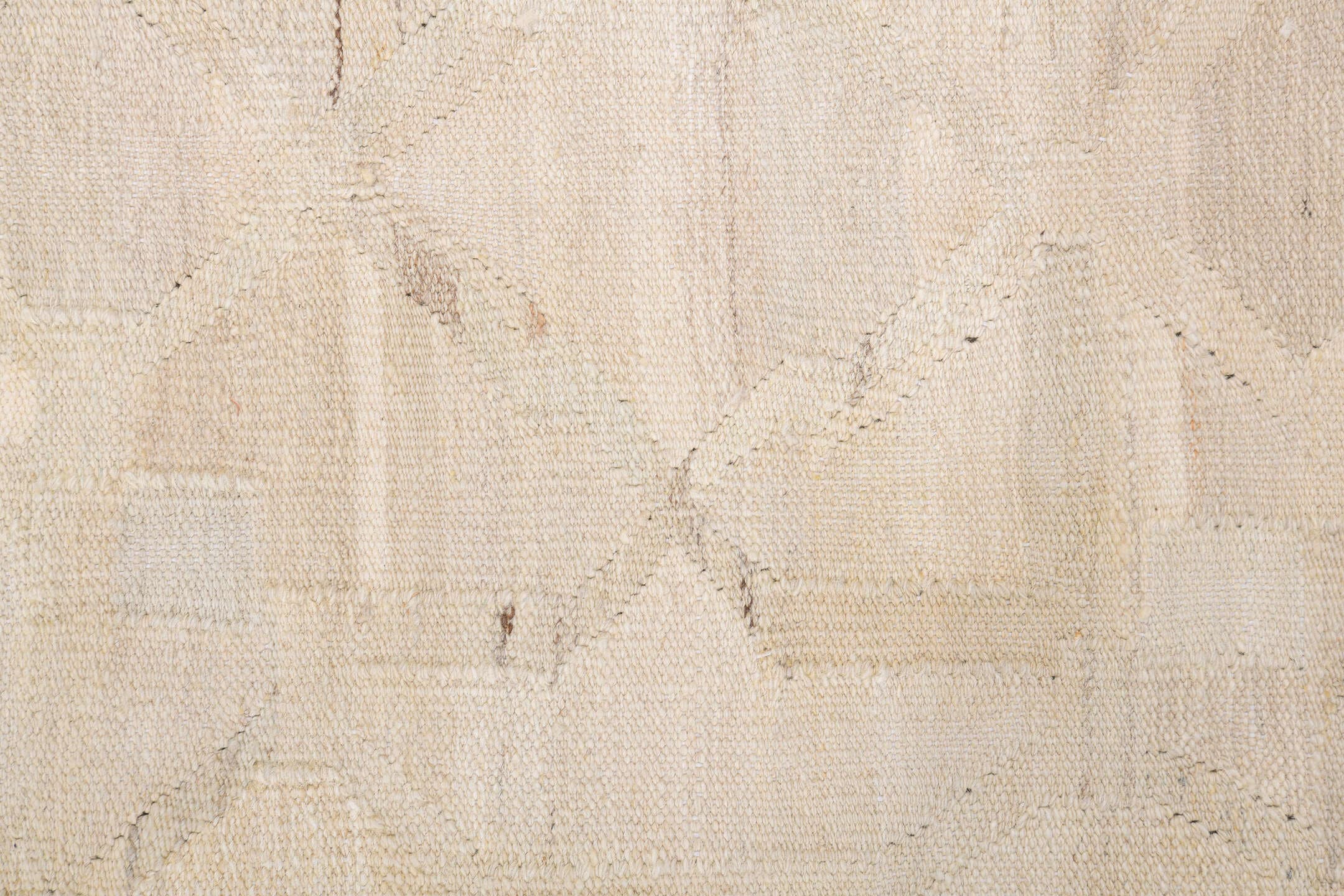 10' x 13' one-of-a-kind handmade vintage Kilim large size rug. Color palette: ivory, cream, beige, taupe, sand, light gray