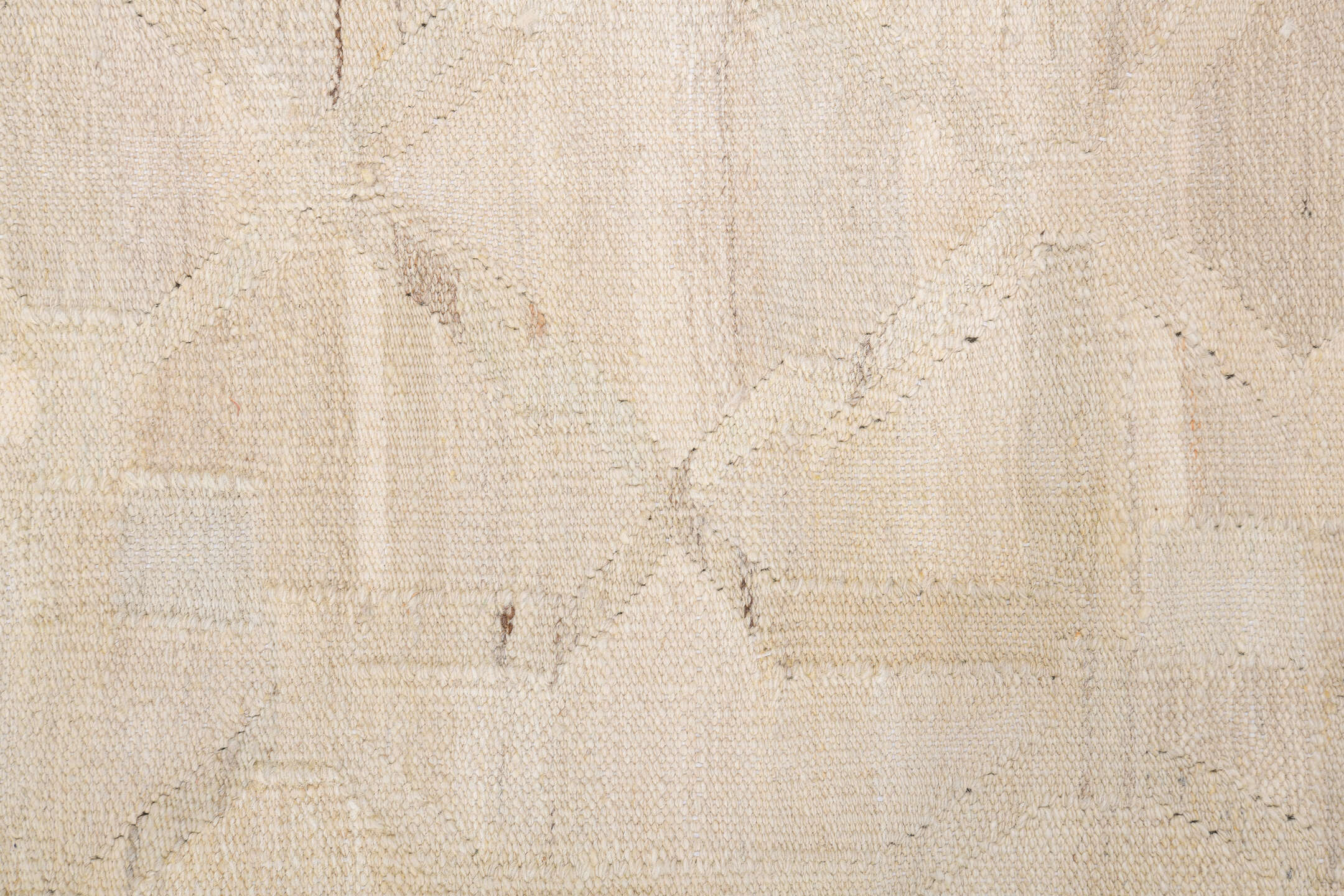 10' x 13' one-of-a-kind handmade vintage Kilim large size rug. Color palette: ivory, cream, beige, taupe, sand, light gray
