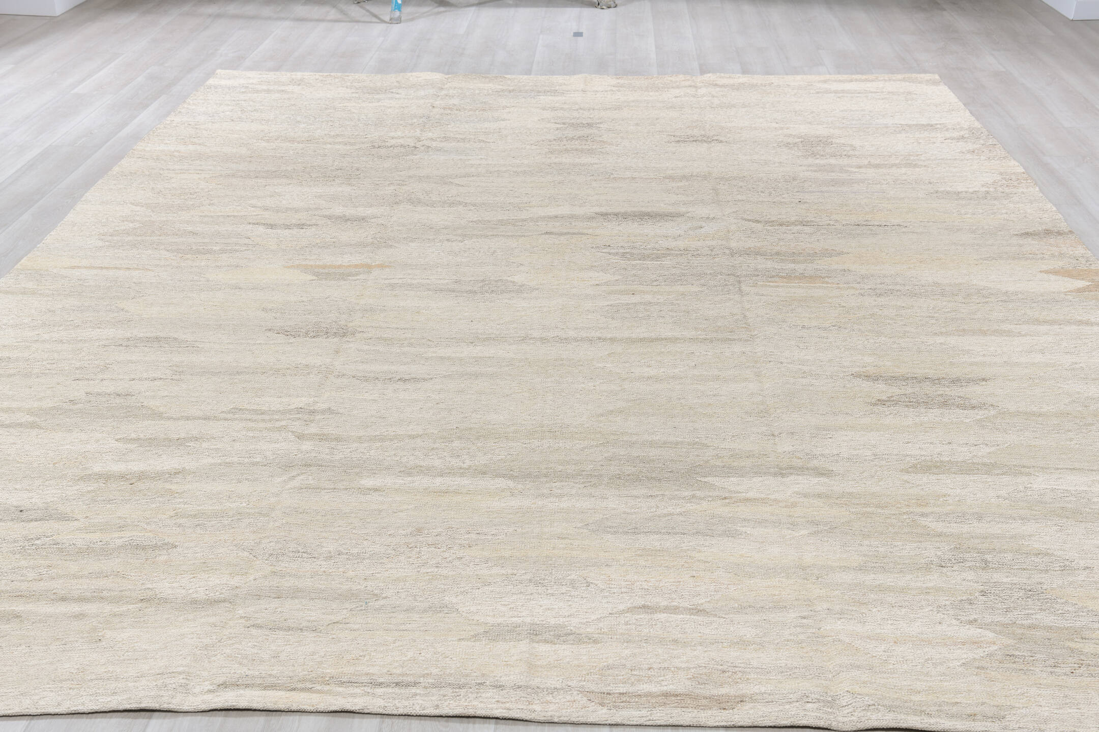 10' x 14' one-of-a-kind handmade vintage Tulu large size rug. Color palette: black, gainsboro, gray, light gray, linen