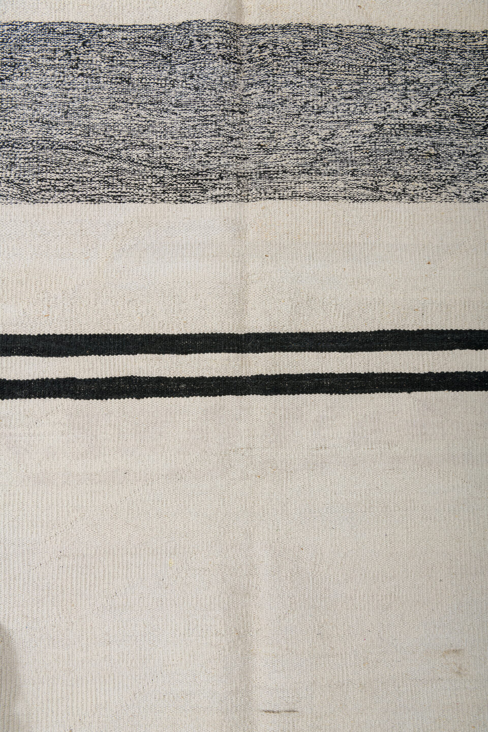 13' x 16' one-of-a-kind handmade vintage Kilim oversize rug. Color palette: ivory, charcoal, black, cream, gray