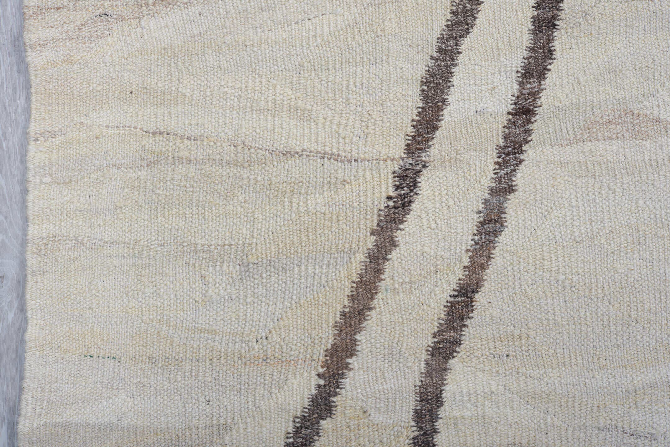10' x 13' one-of-a-kind handmade vintage Kilim large size rug. Color palette: ivory, charcoal, taupe, gray, black, beige