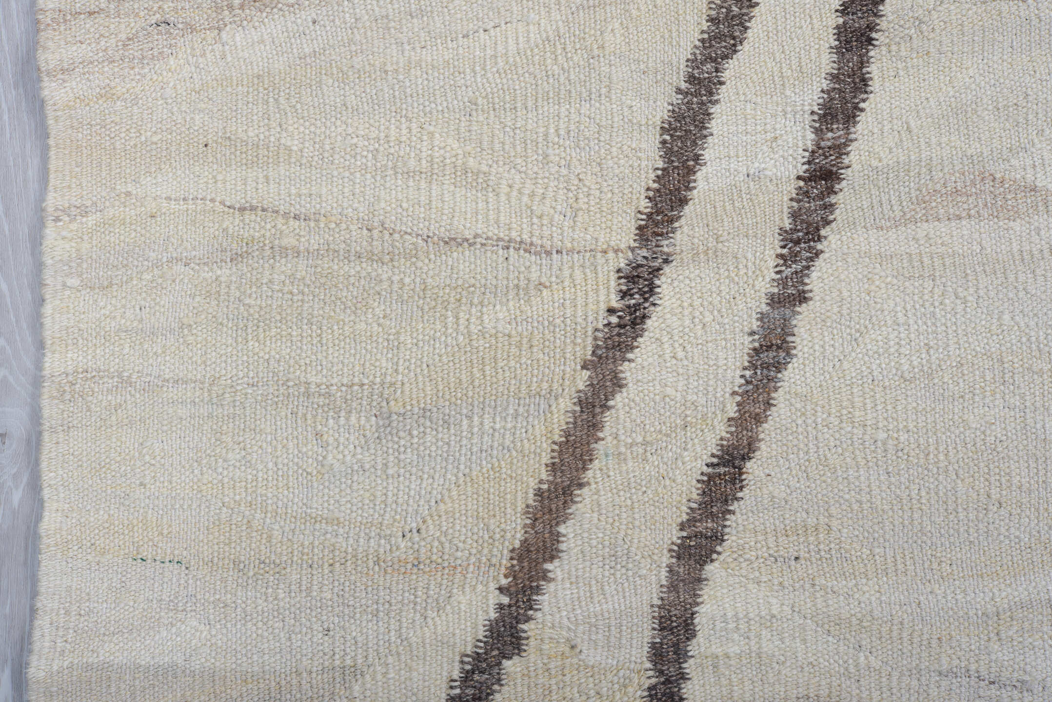 10' x 13' one-of-a-kind handmade vintage Kilim large size rug. Color palette: ivory, charcoal, taupe, gray, black, beige