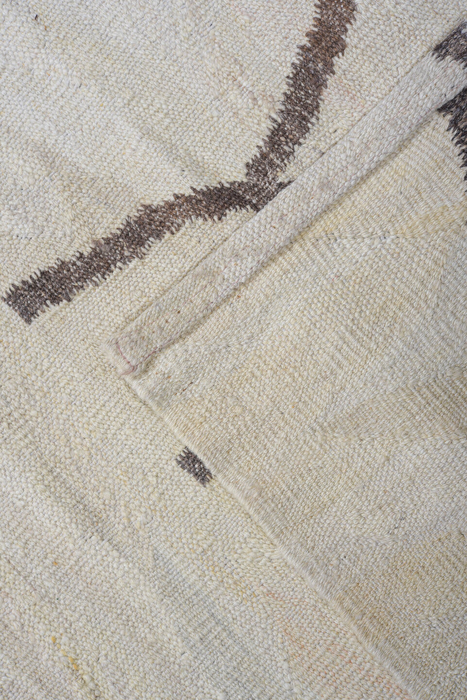 10' x 13' one-of-a-kind handmade vintage Kilim large size rug. Color palette: ivory, charcoal, taupe, gray, black, beige