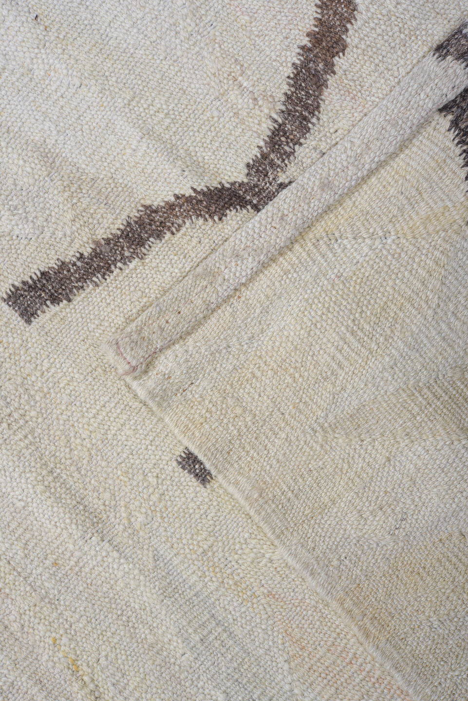 10' x 13' one-of-a-kind handmade vintage Kilim large size rug. Color palette: ivory, charcoal, taupe, gray, black, beige