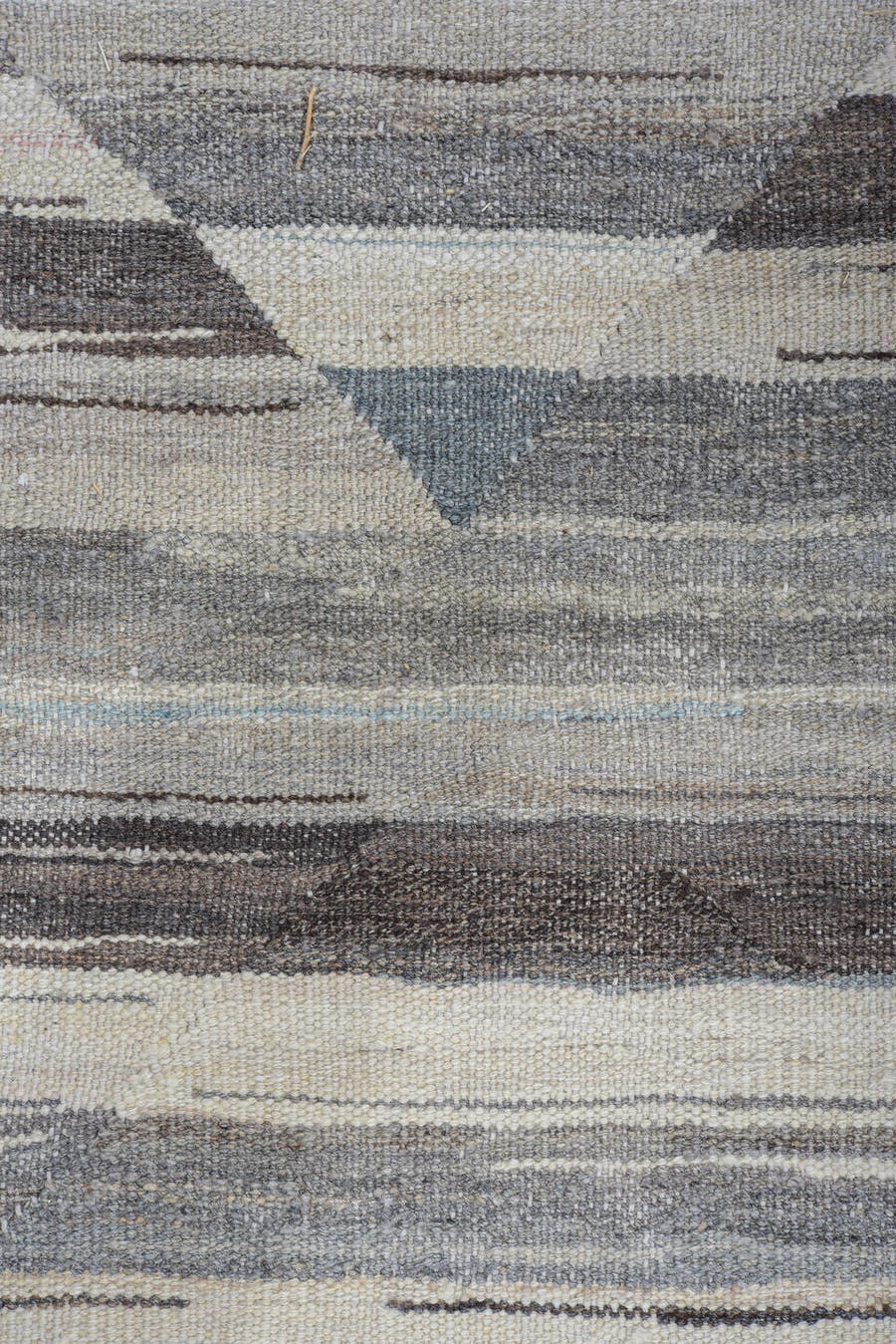 9' x 13' one-of-a-kind handmade vintage Tulu large size rug. Color palette: gray, ivory, charcoal, pale_blue, taupe, black
