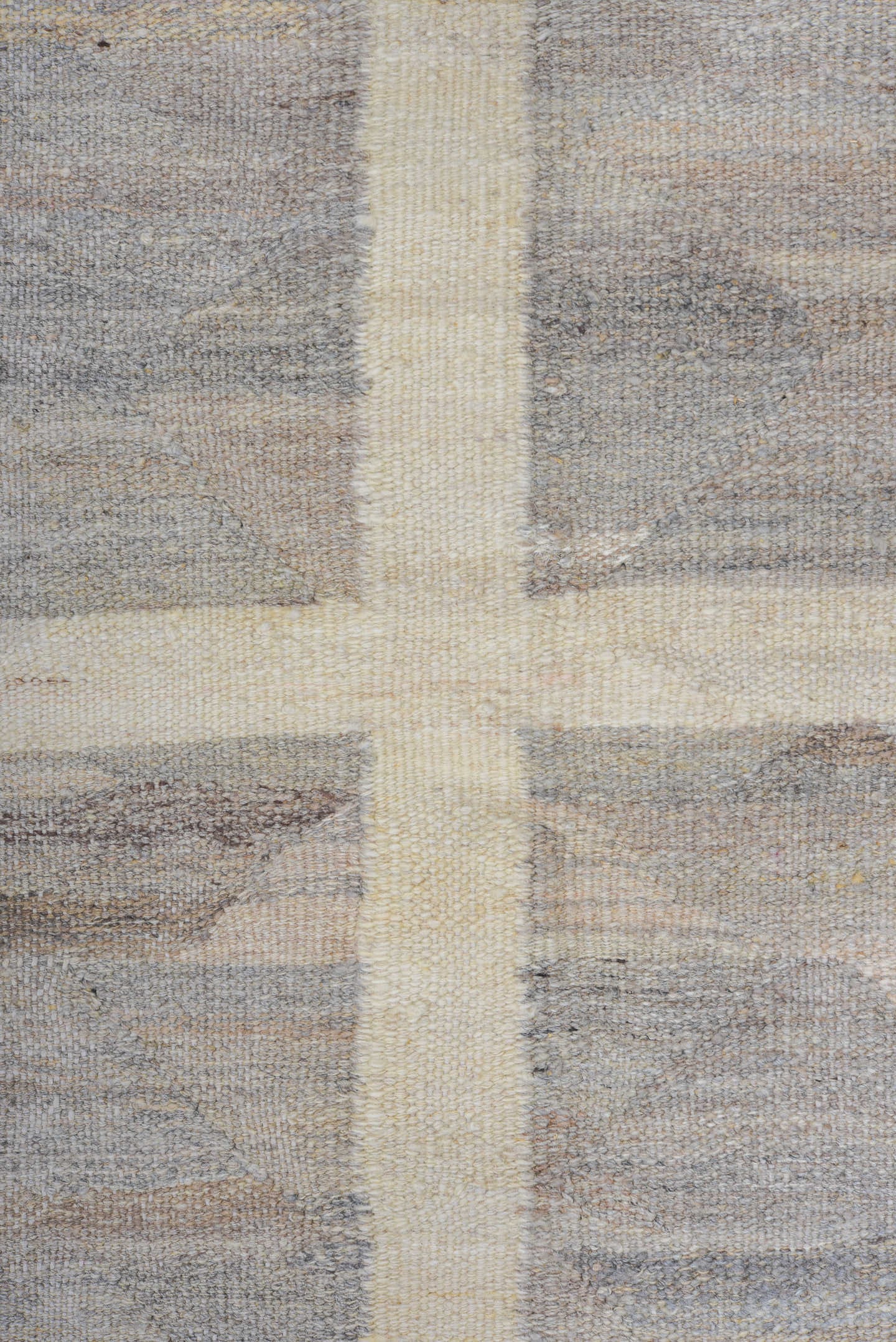 9' x 11' one-of-a-kind handmade vintage Kilim large size rug. Color palette: ivory, pale blue, taupe, charcoal, cream, slate