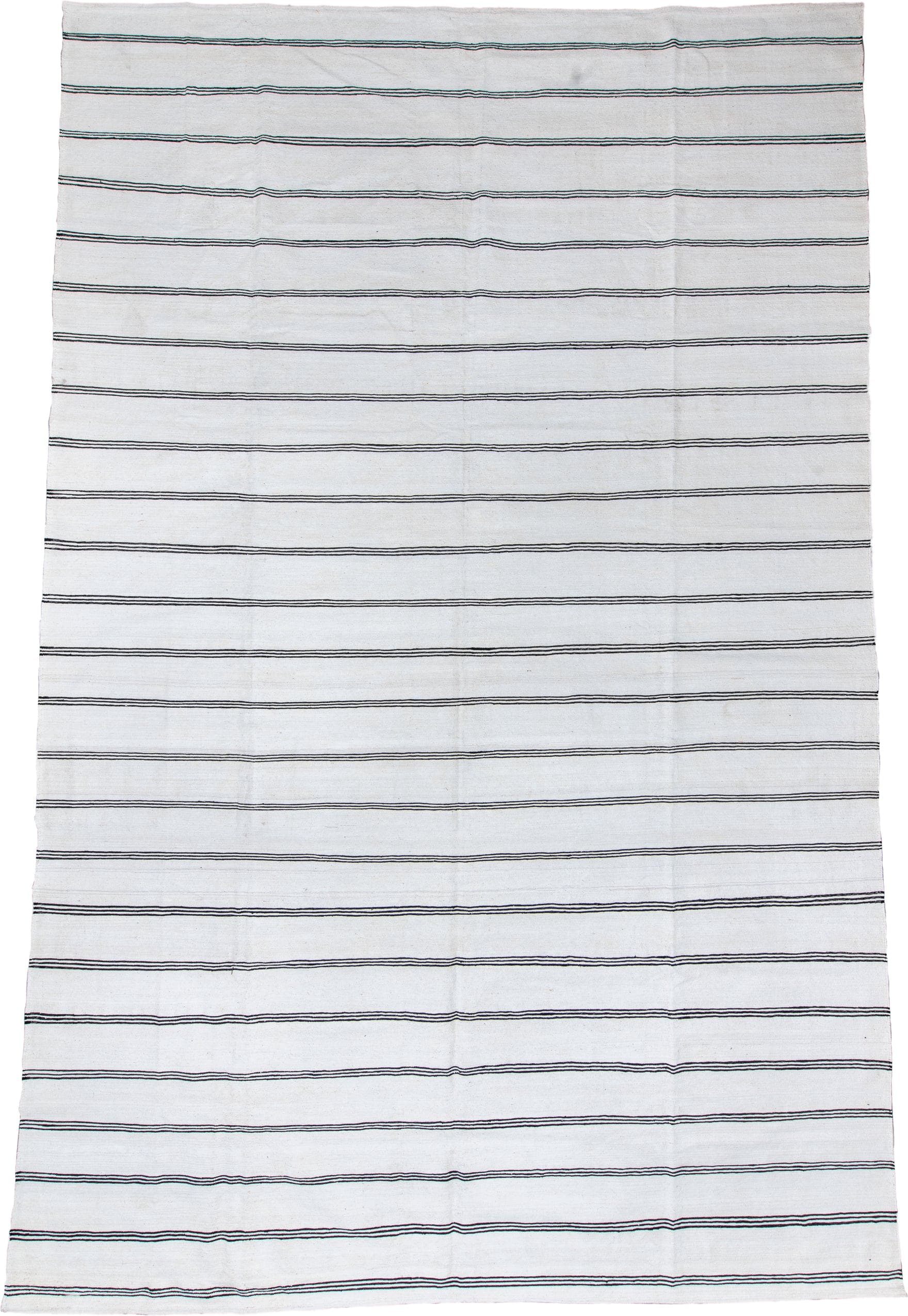 12' x 19' one-of-a-kind handmade vintage Kilim oversize rug. Color palette: ivory, charcoal, teal, rose, gray, black, pink
