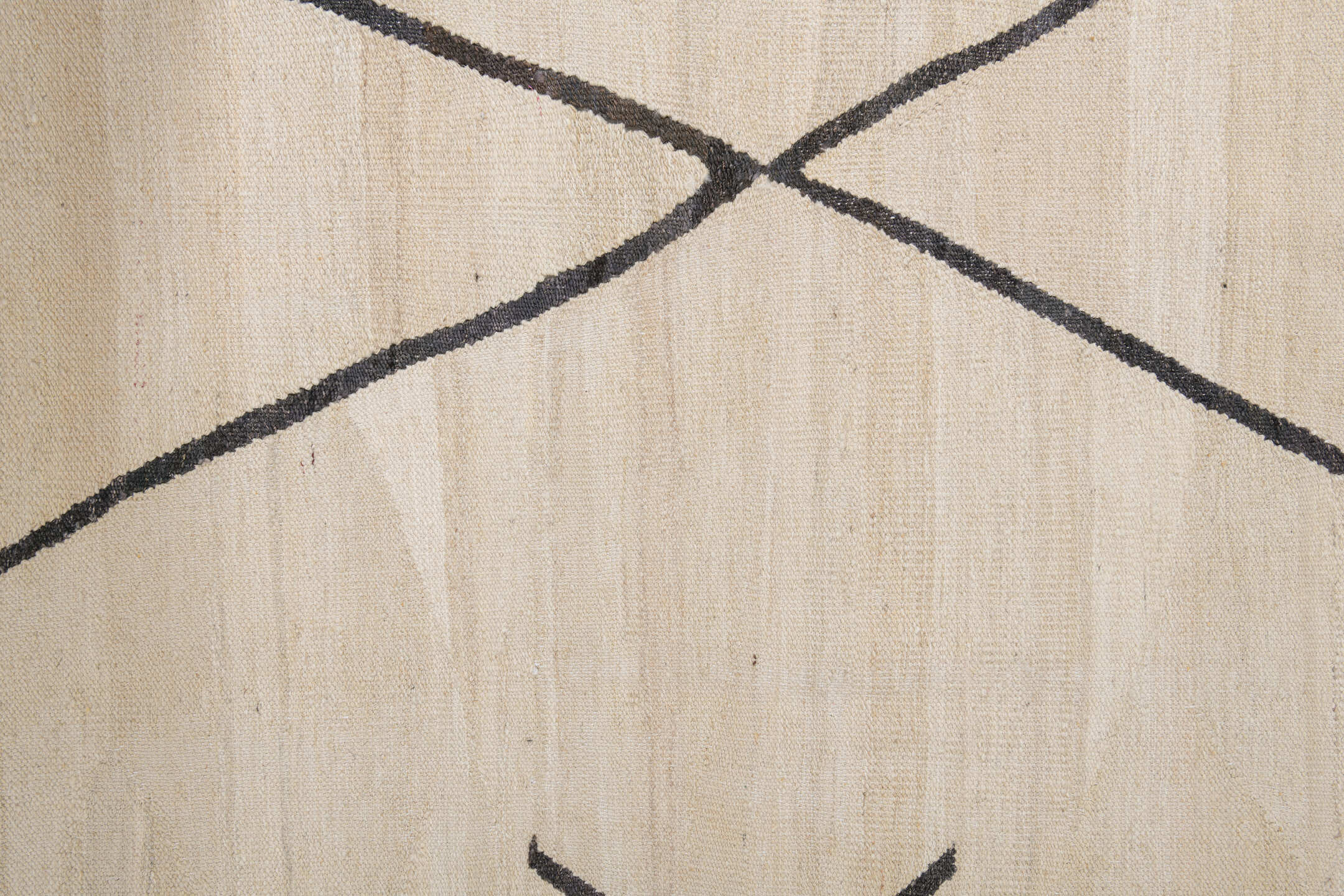 12' x 15' one-of-a-kind handmade vintage Kilim oversize rug. Color palette: ivory, charcoal, cream, gray, black