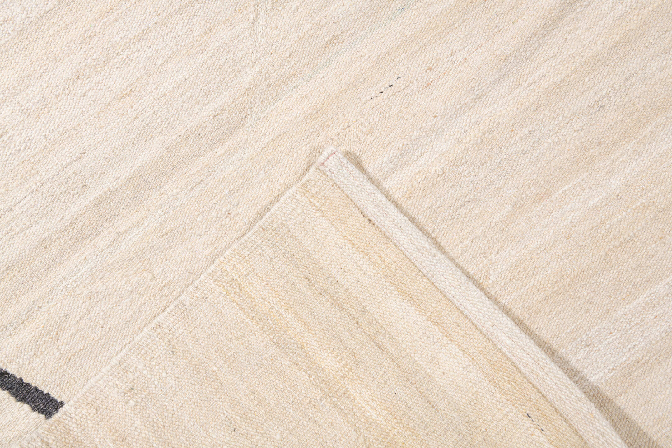 12' x 15' one-of-a-kind handmade vintage Kilim oversize rug. Color palette: antiquewhite, black, brown, charcoal, dark gray