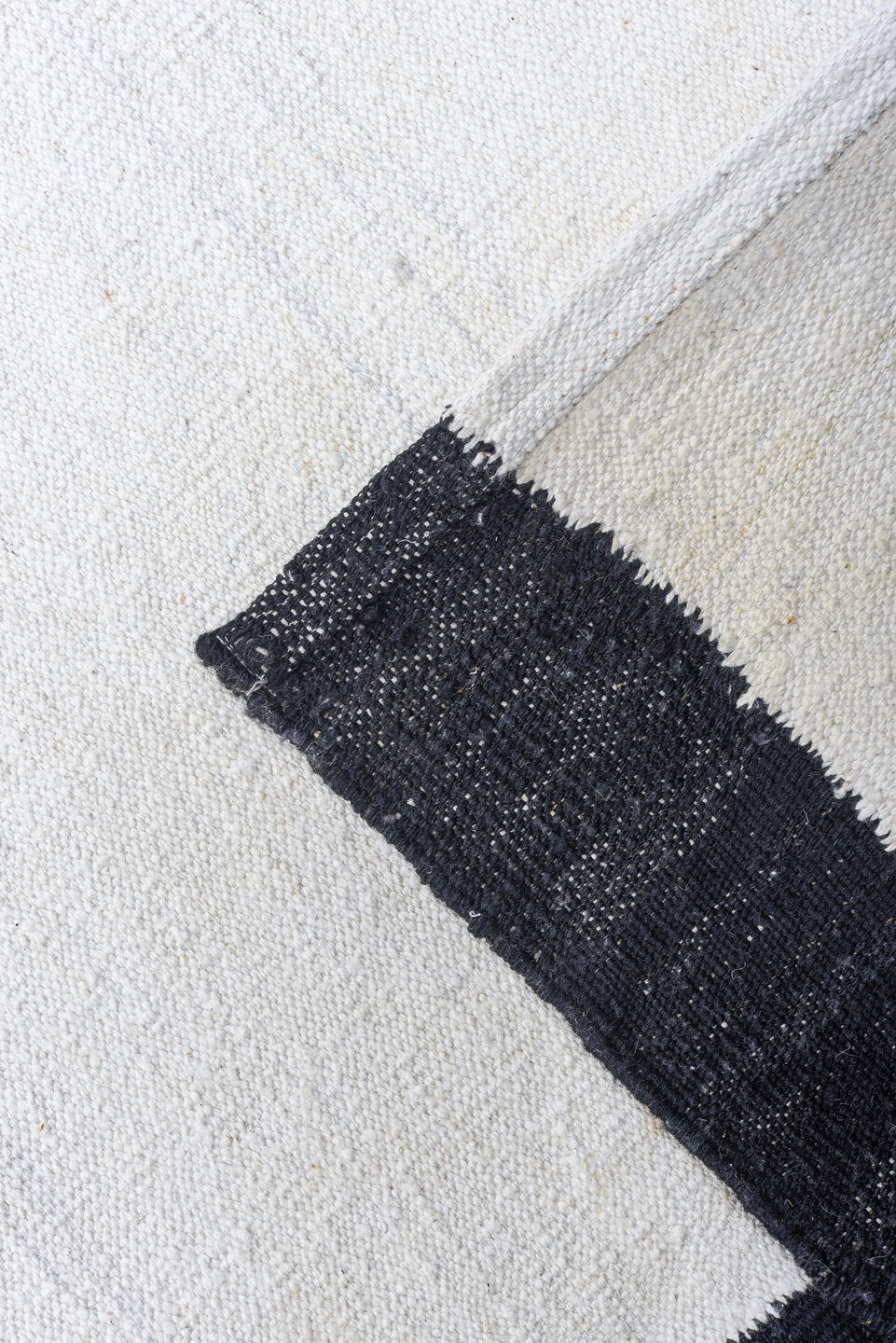 12' x 18' one-of-a-kind handmade vintage Kilim oversize rug. Color palette: ivory, charcoal, gray, black