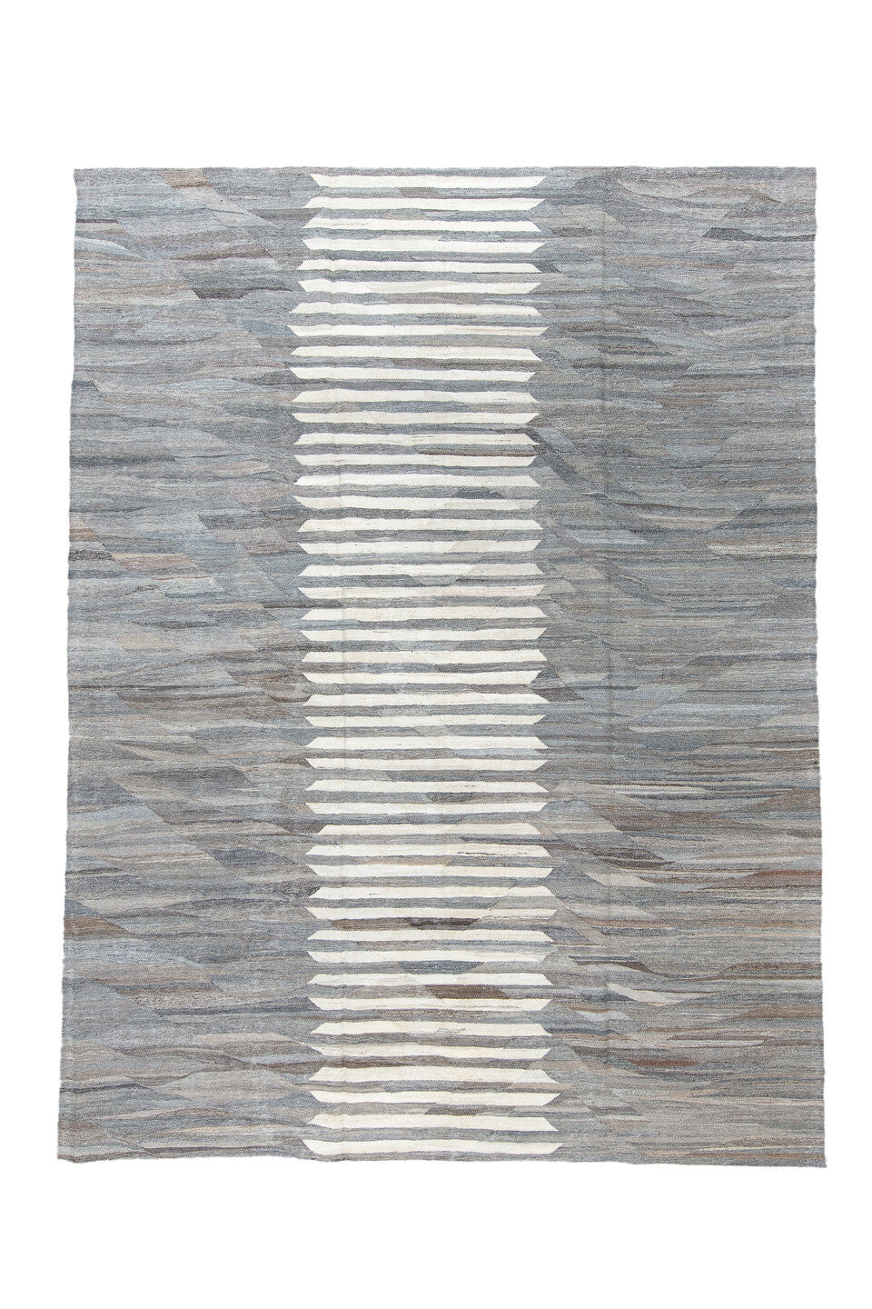 9' x 11' one-of-a-kind handmade vintage Kilim large size rug. Color palette: dark gray, dim gray, gainsboro, gray