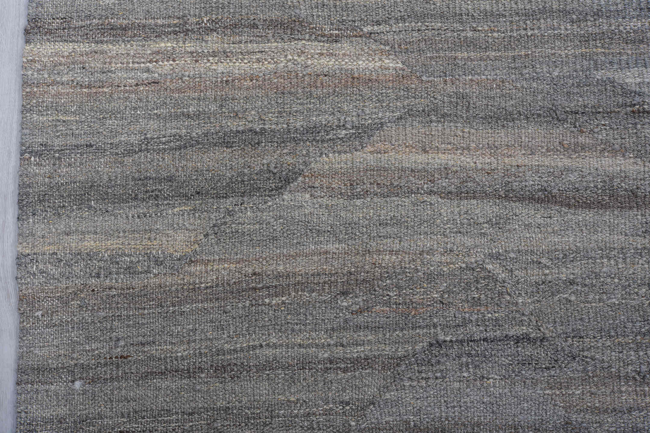 9' x 11' one-of-a-kind handmade vintage Kilim large size rug. Color palette: gray, ivory, taupe, slate, brown, beige